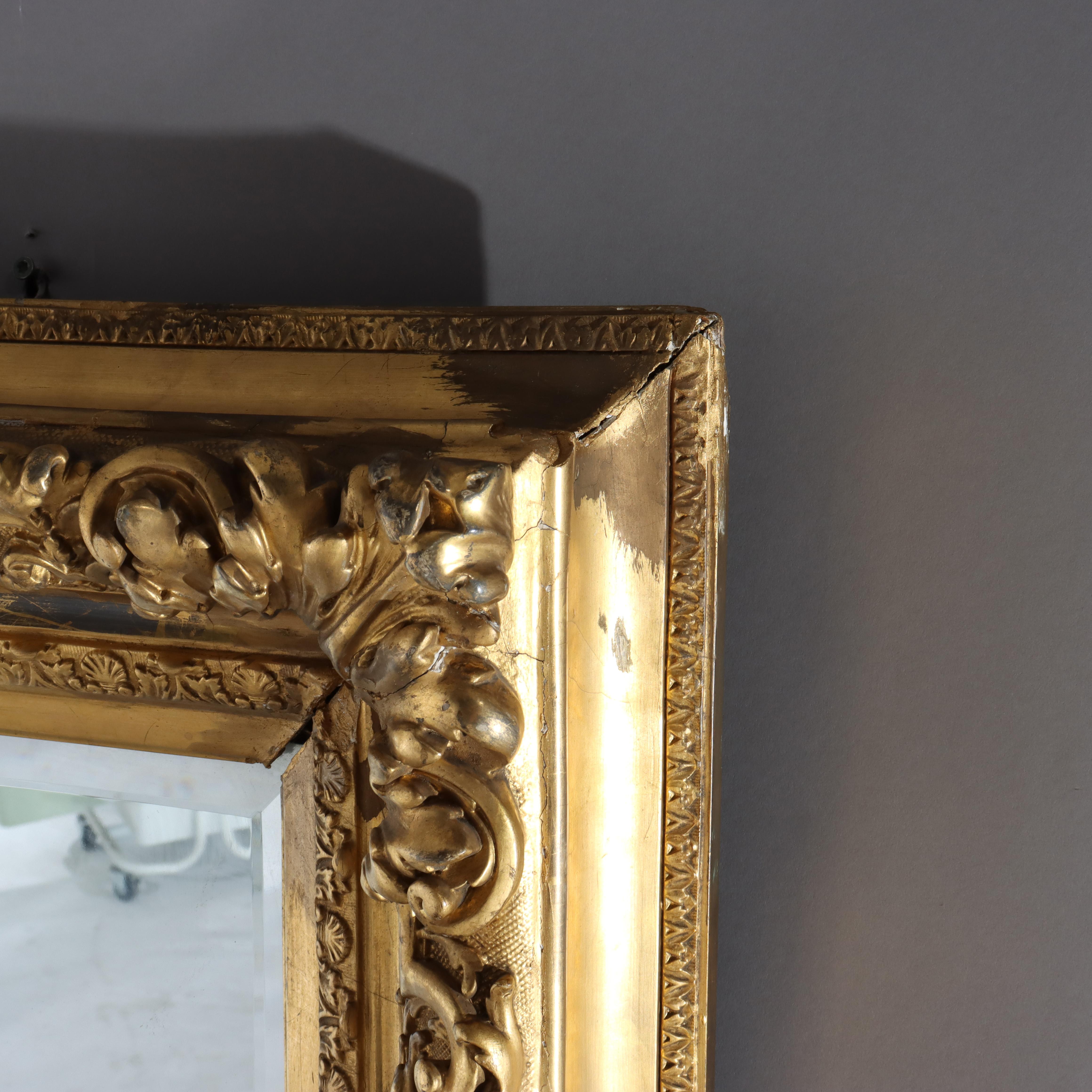 20th Century Large French Louis XIV Style Giltwood Framed Beveled Wall Mirror C1900 For Sale