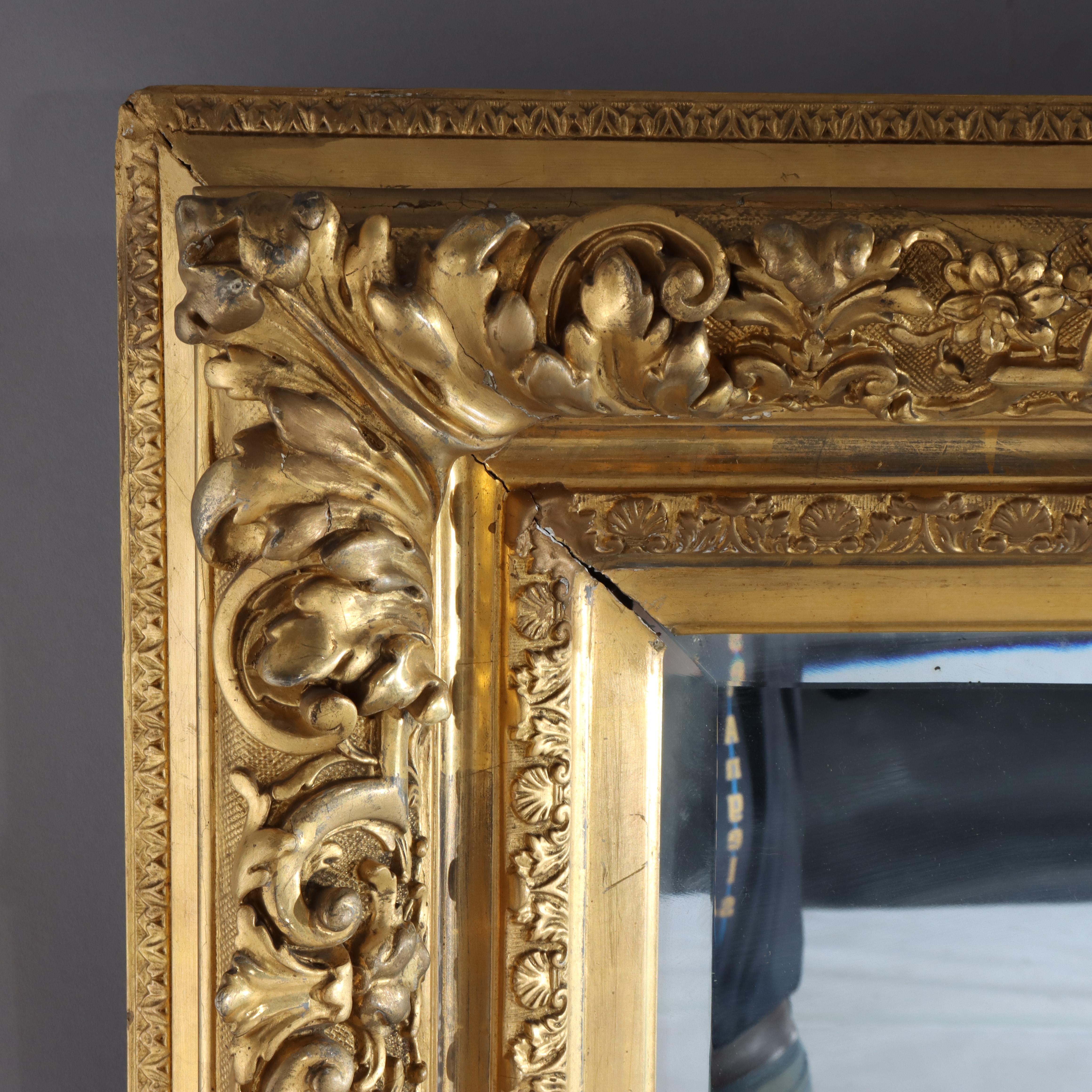 Large French Louis XIV Style Giltwood Framed Beveled Wall Mirror C1900 For Sale 2