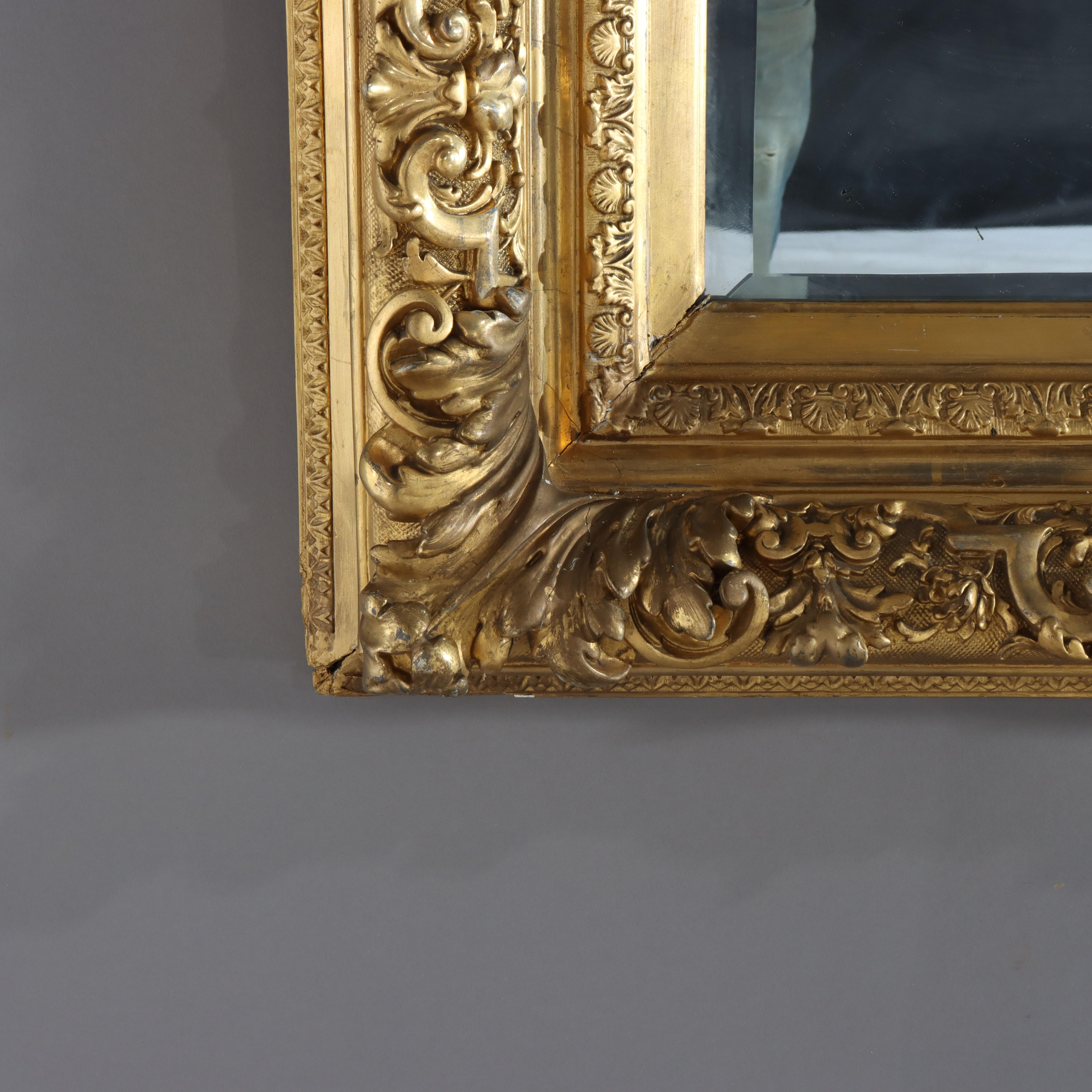 Large French Louis XIV Style Giltwood Framed Beveled Wall Mirror C1900 For Sale 3