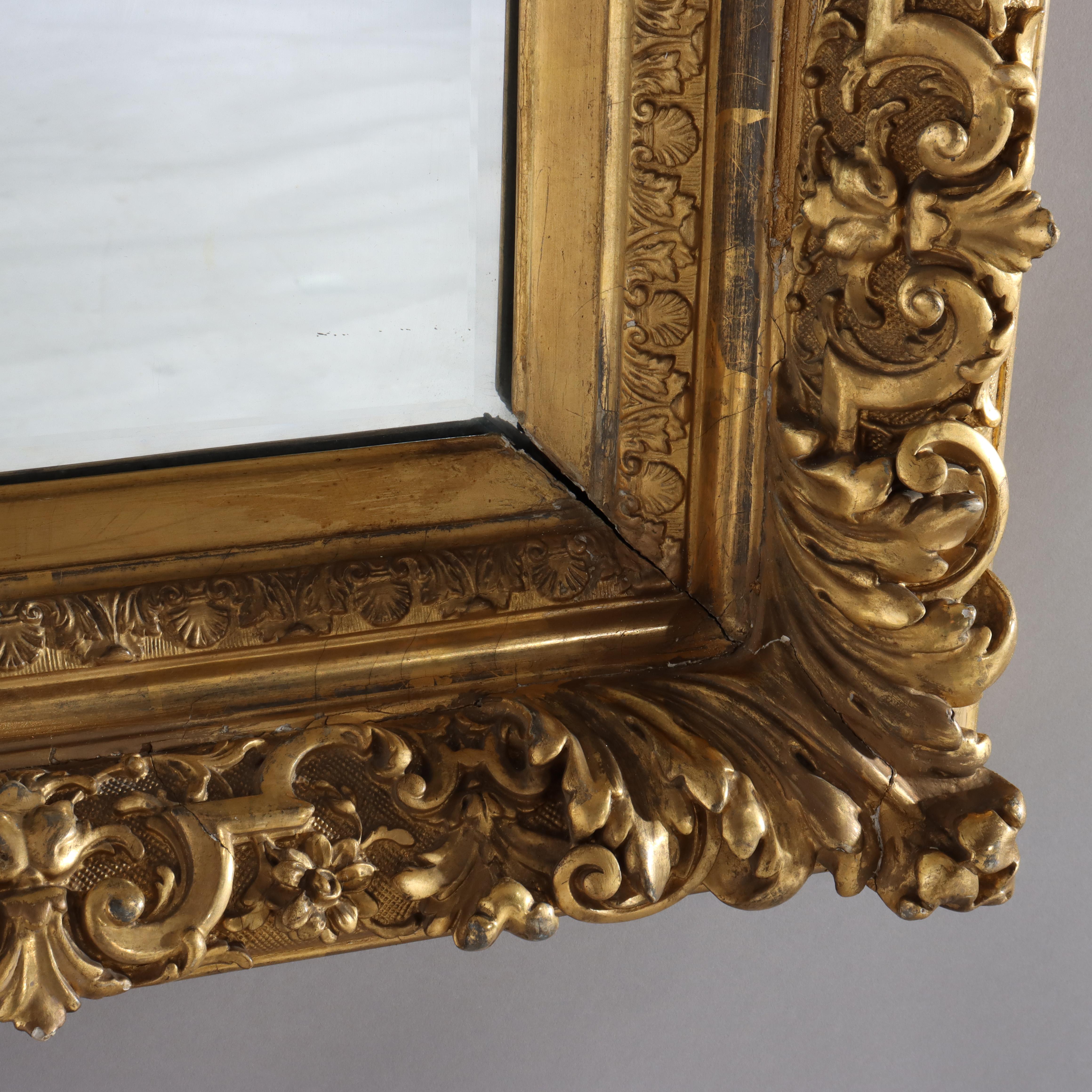 Large French Louis XIV Style Giltwood Framed Beveled Wall Mirror C1900 For Sale 4