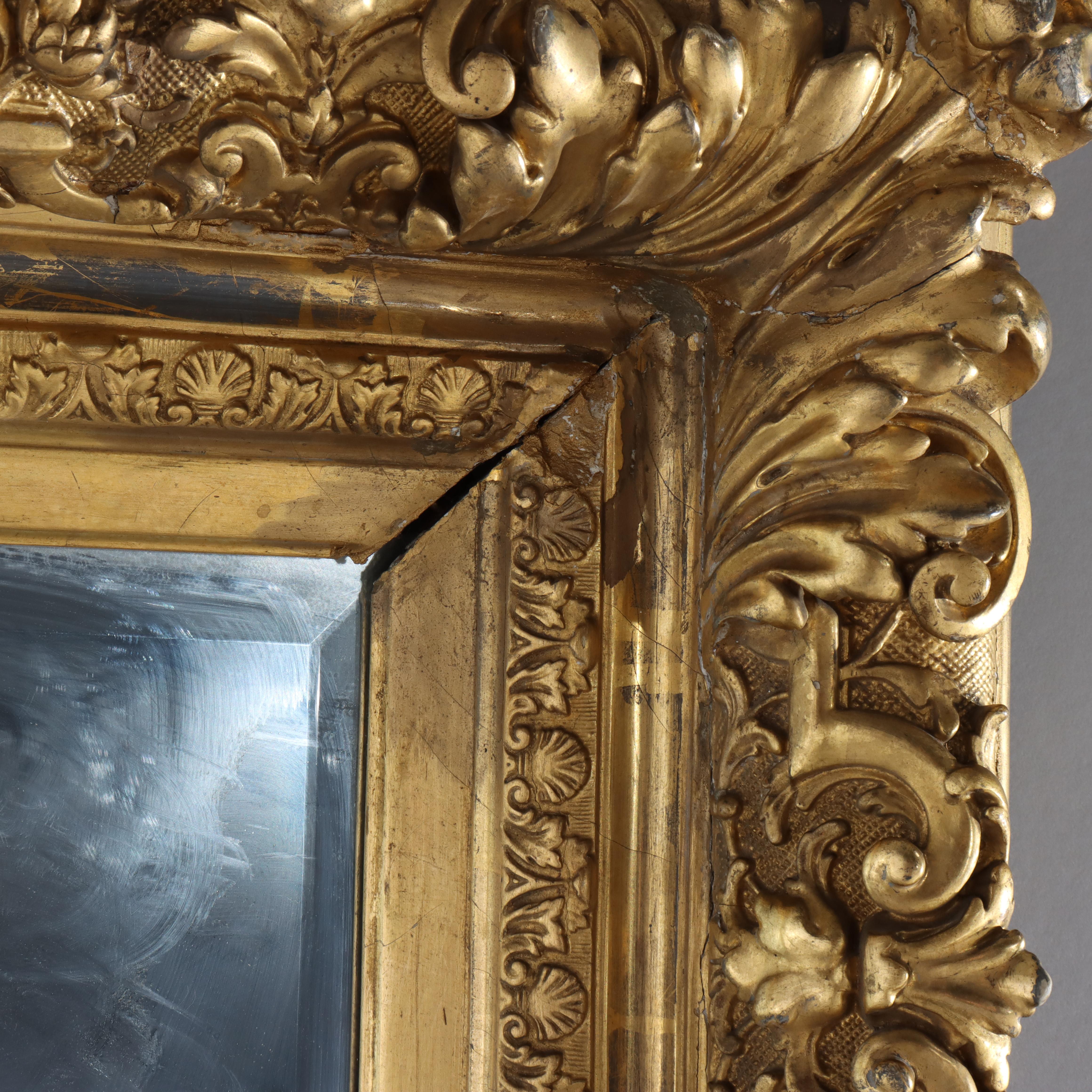 Large French Louis XIV Style Giltwood Framed Beveled Wall Mirror C1900 For Sale 5