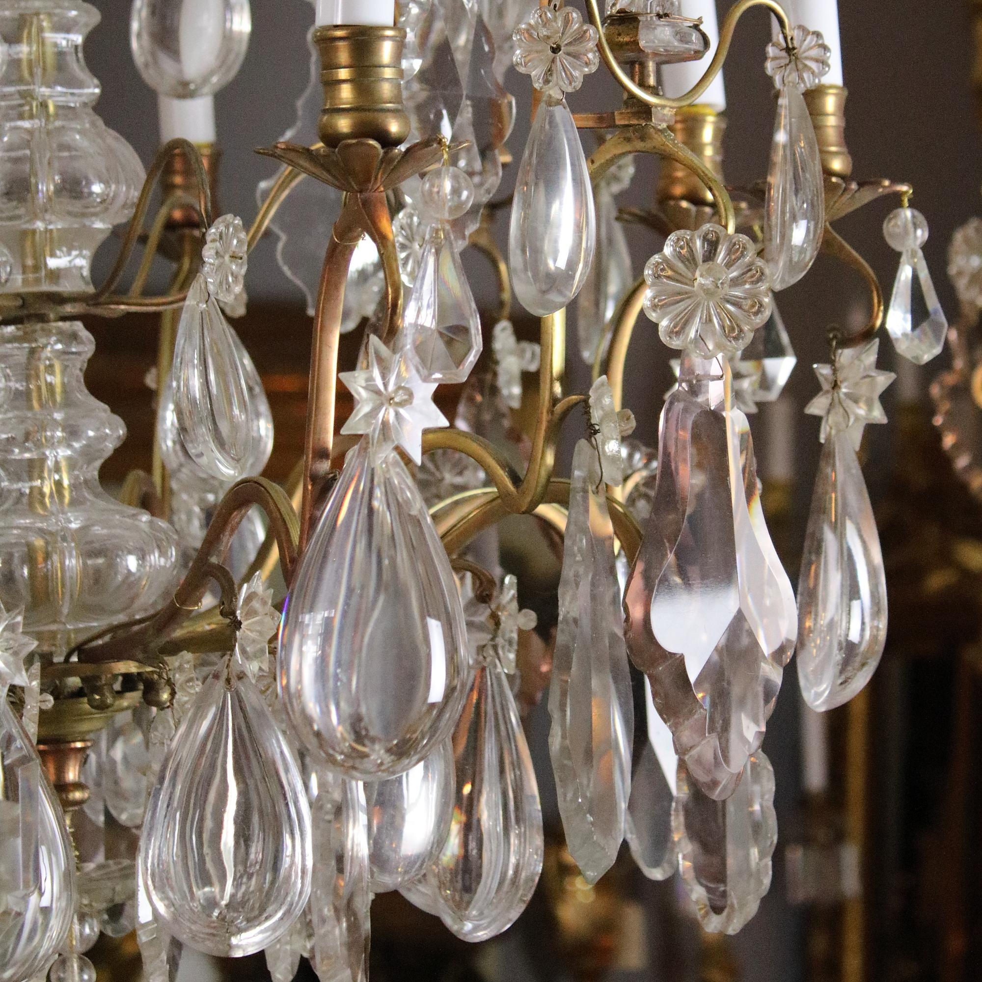 Large French Louis XV 8-Light Crystal Glass and Bronze Chandelier, ca. 1860 1