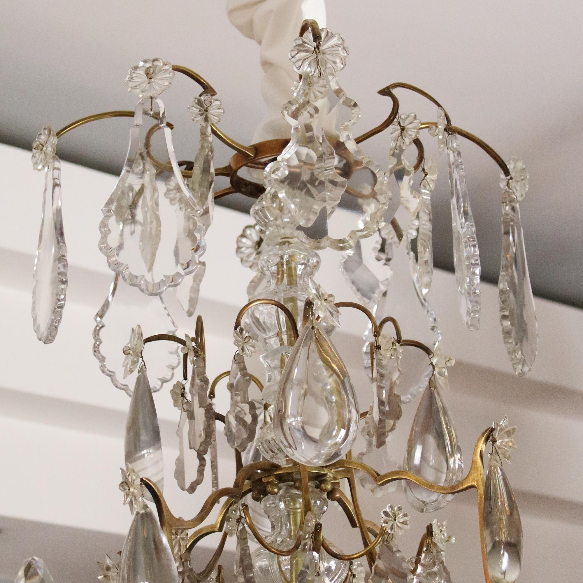 Large French Louis XV 8-Light Crystal Glass and Bronze Chandelier, ca. 1860 2