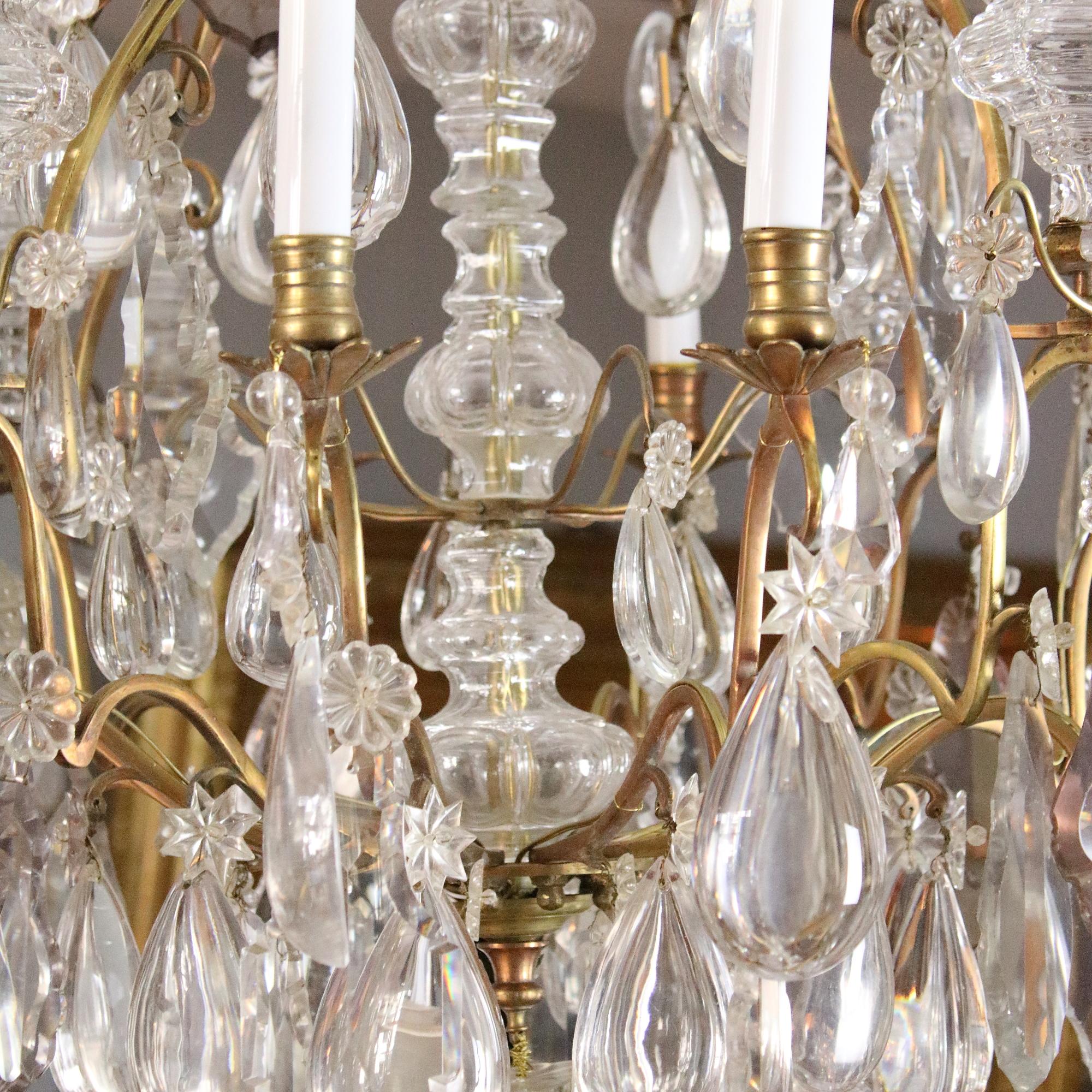 Large French Louis XV 8-Light Crystal Glass and Bronze Chandelier, ca. 1860 3