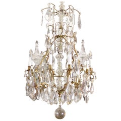 Antique Large French Louis XV 8-Light Crystal Glass and Bronze Chandelier, ca. 1860