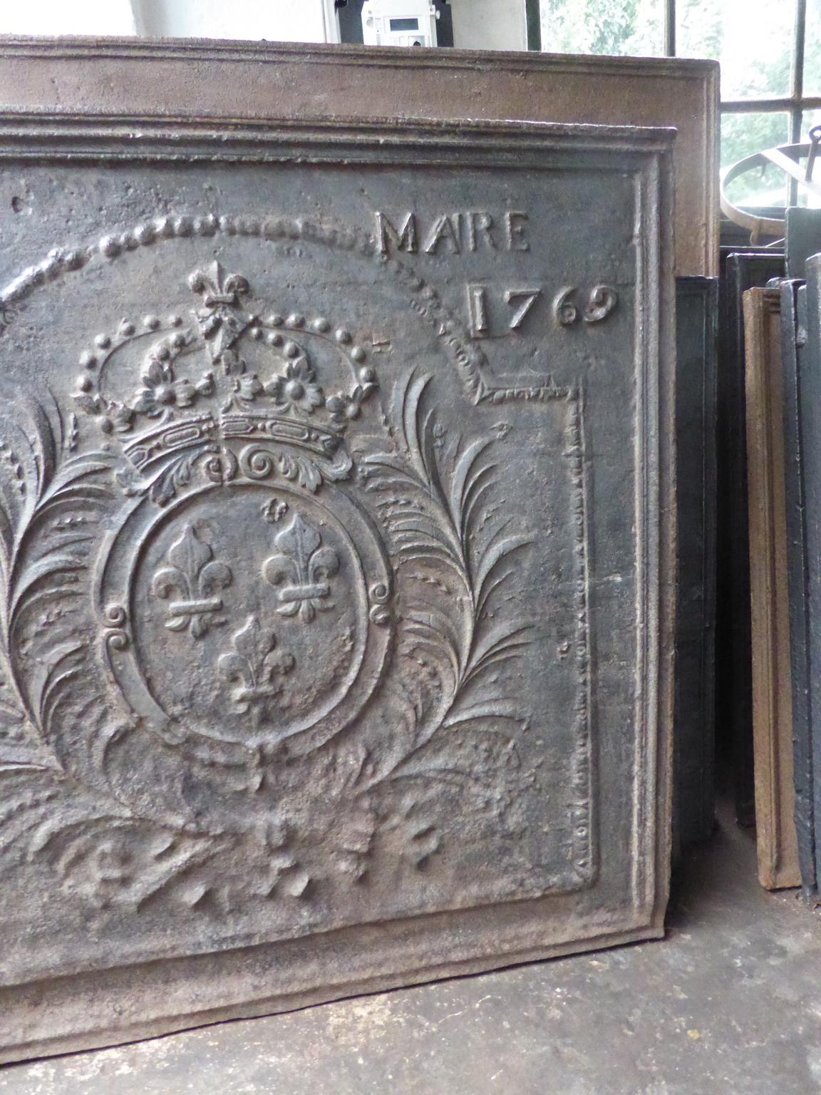 Large French Louis XV 'Arms of France' Fireback, 18th Century 1