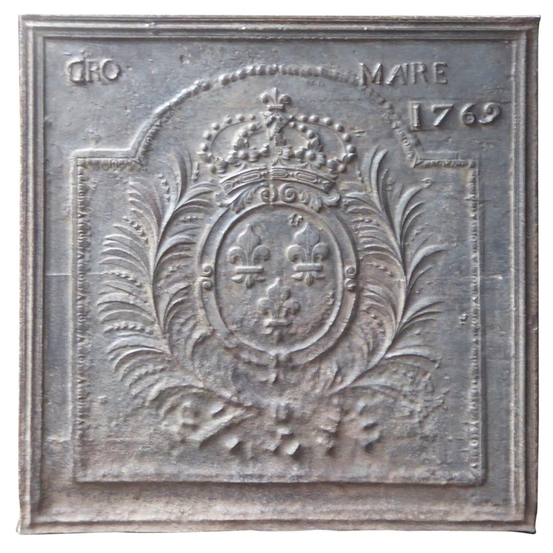 Large French Louis XV 'Arms of France' Fireback, 18th Century