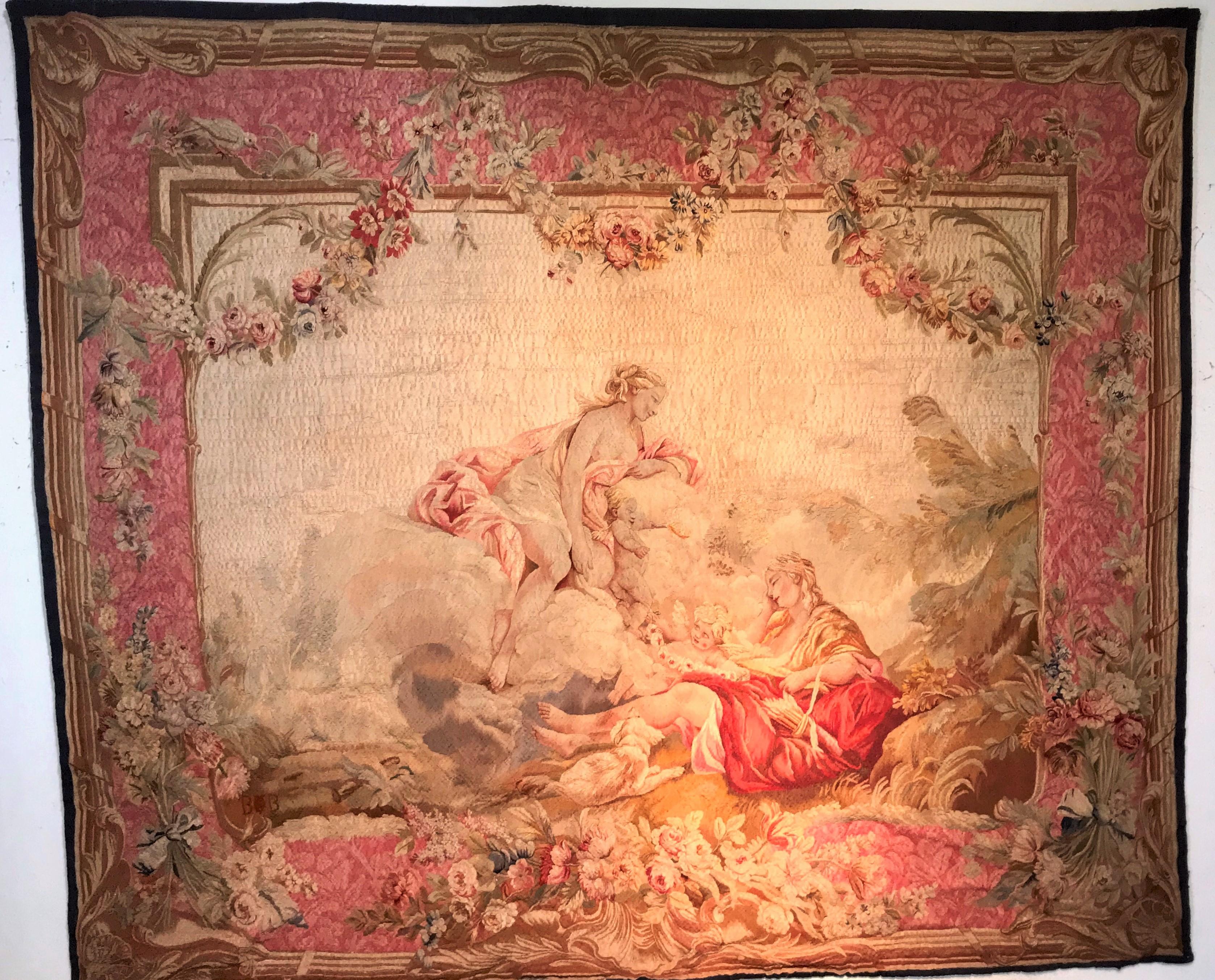 Großer französischer Wandteppich im Louis XV.-Stil im Beauvais-Stil im Boucher-Rokoko-Stil 10