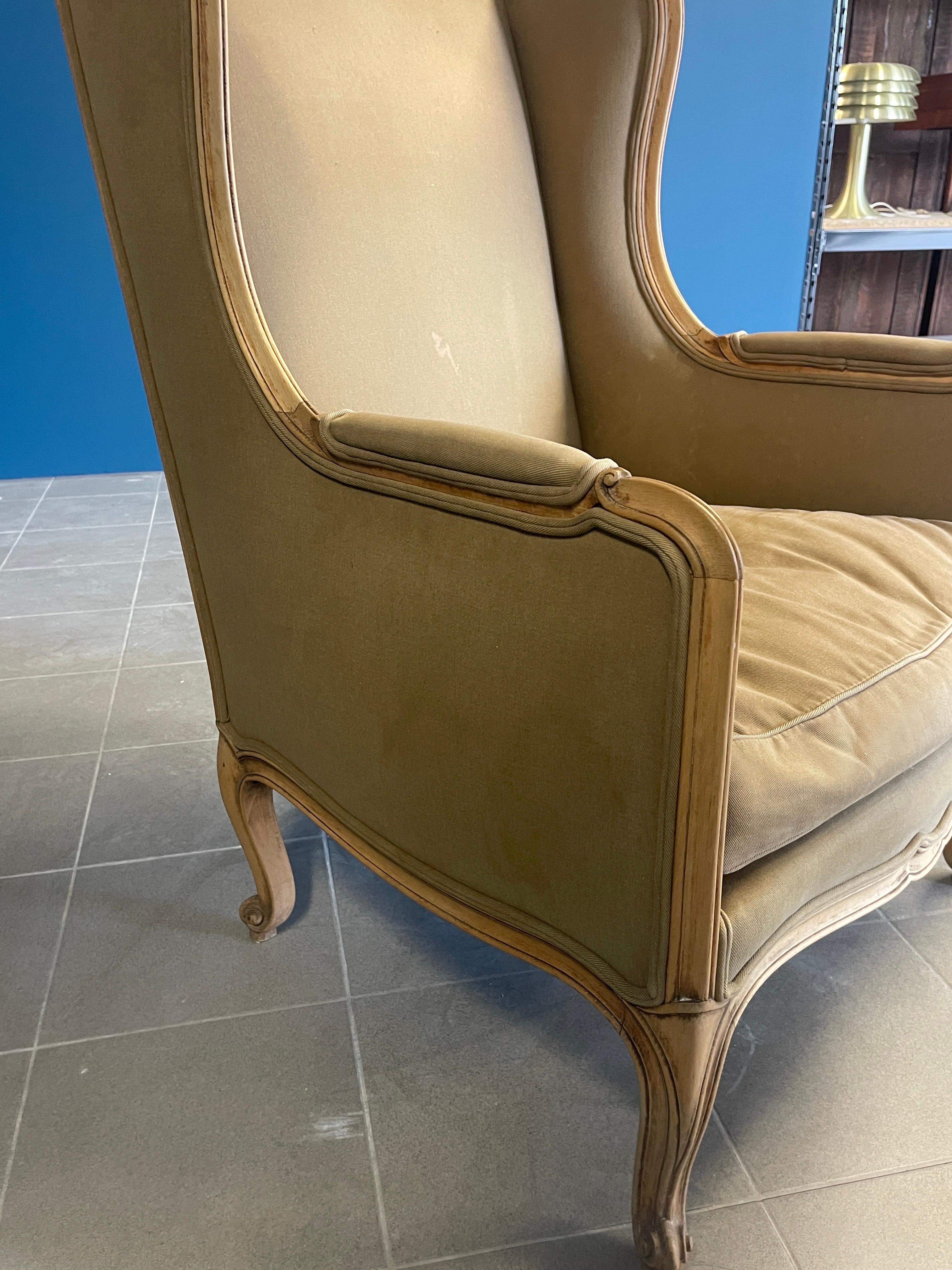 Fabric Large french Louis XV bergere chair  For Sale
