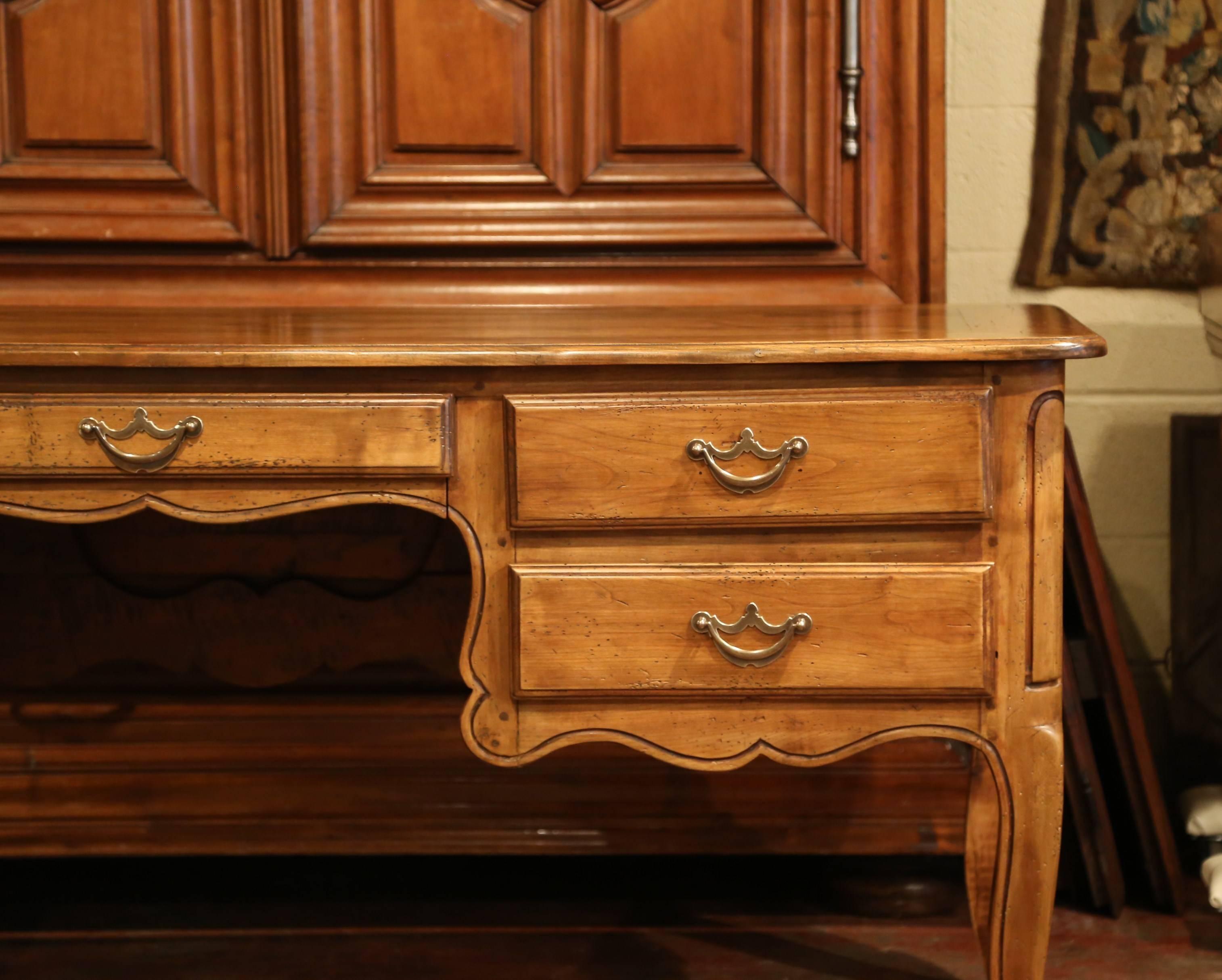 20th Century Large French Louis XV Carved Cherry Desk with Five Drawers