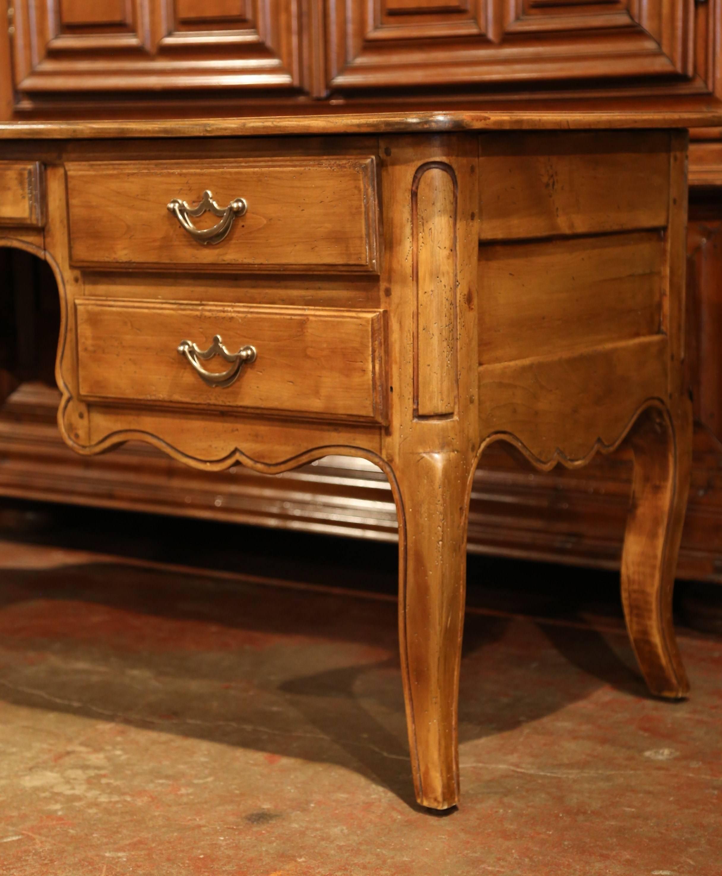 Large French Louis XV Carved Cherry Desk with Five Drawers 1