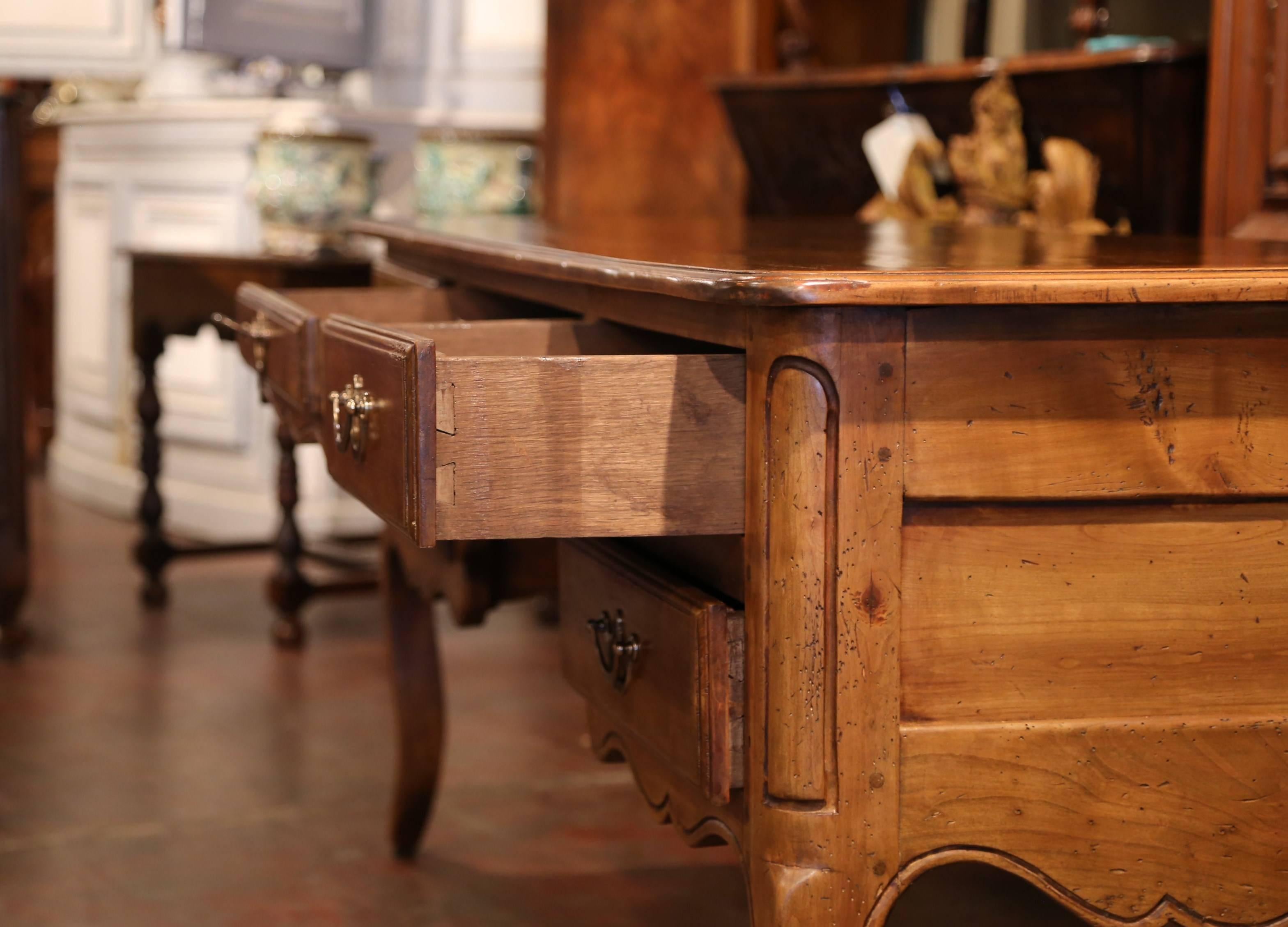 Large French Louis XV Carved Cherry Desk with Five Drawers 2