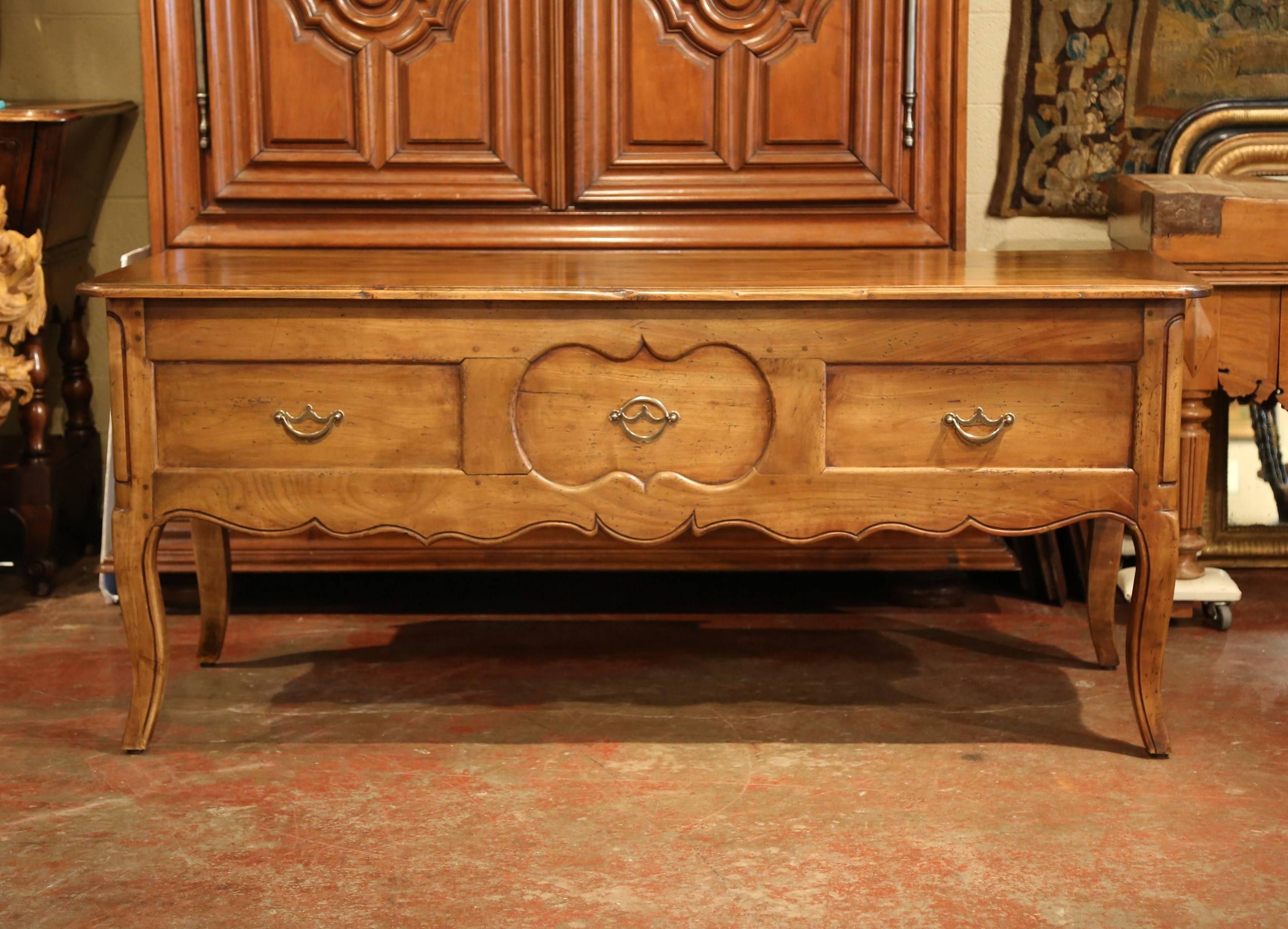 Large French Louis XV Carved Cherry Desk with Five Drawers 3