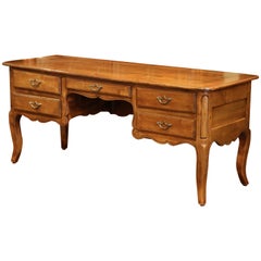 Large French Louis XV Carved Cherry Desk with Five Drawers
