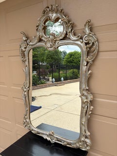 Large French Louis XV Rococo Silver Giltwood Mirror