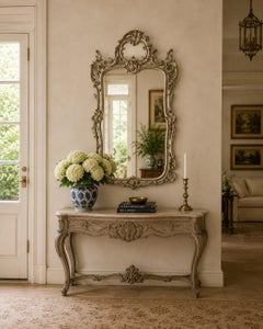 Large French Louis XV Rococo Silver Giltwood Mirror