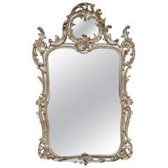 Large French Louis XV Rococo Silver Giltwood Mirror