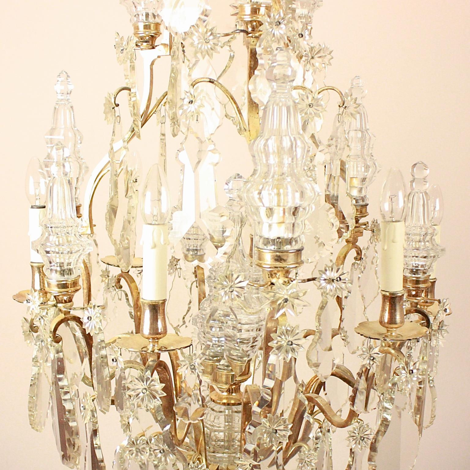 Large French Louis XV Style 16-Light Crystal-Cut Chandelier, circa 1900 5