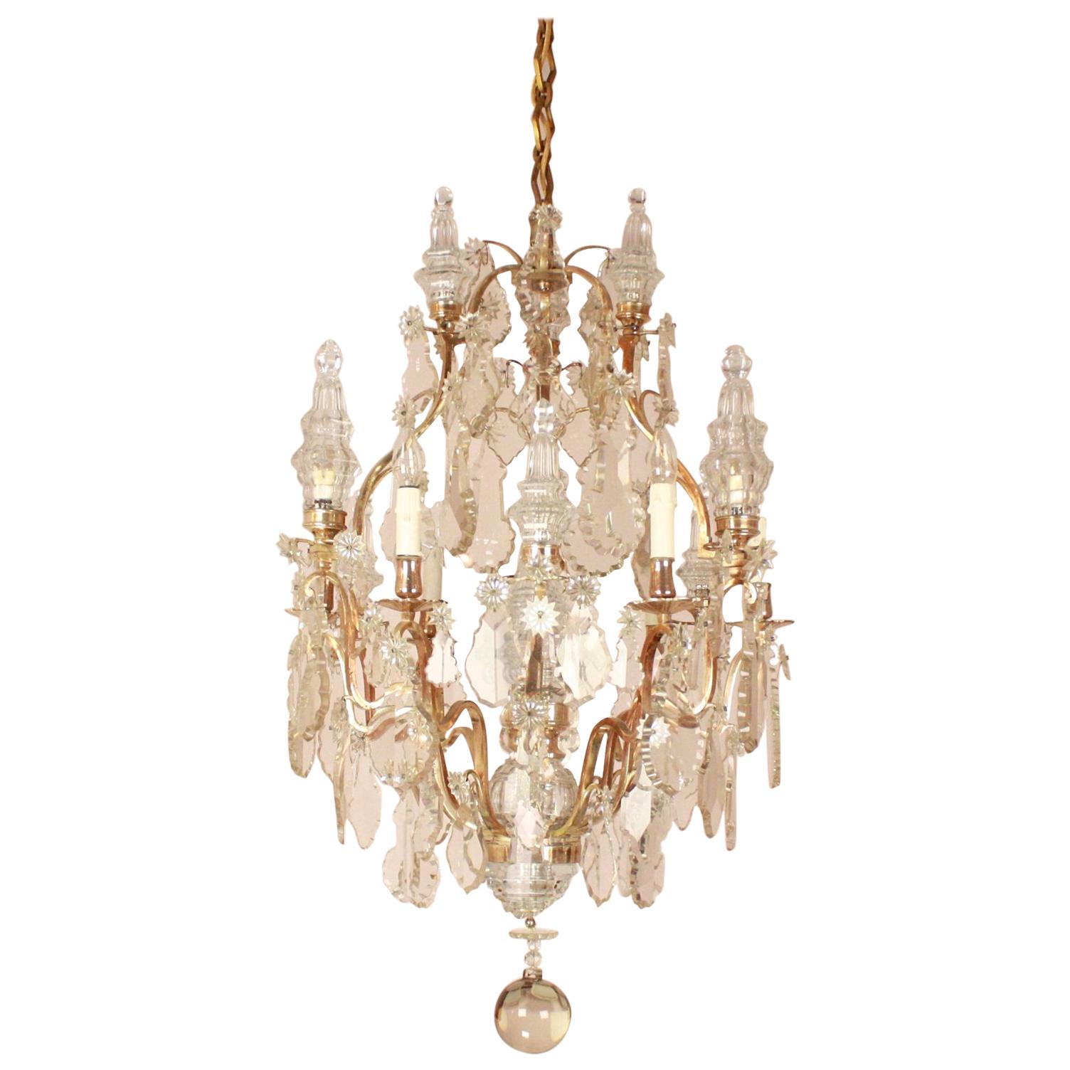 Large French Louis XV Style 16-Light Crystal-Cut Chandelier, circa 1900