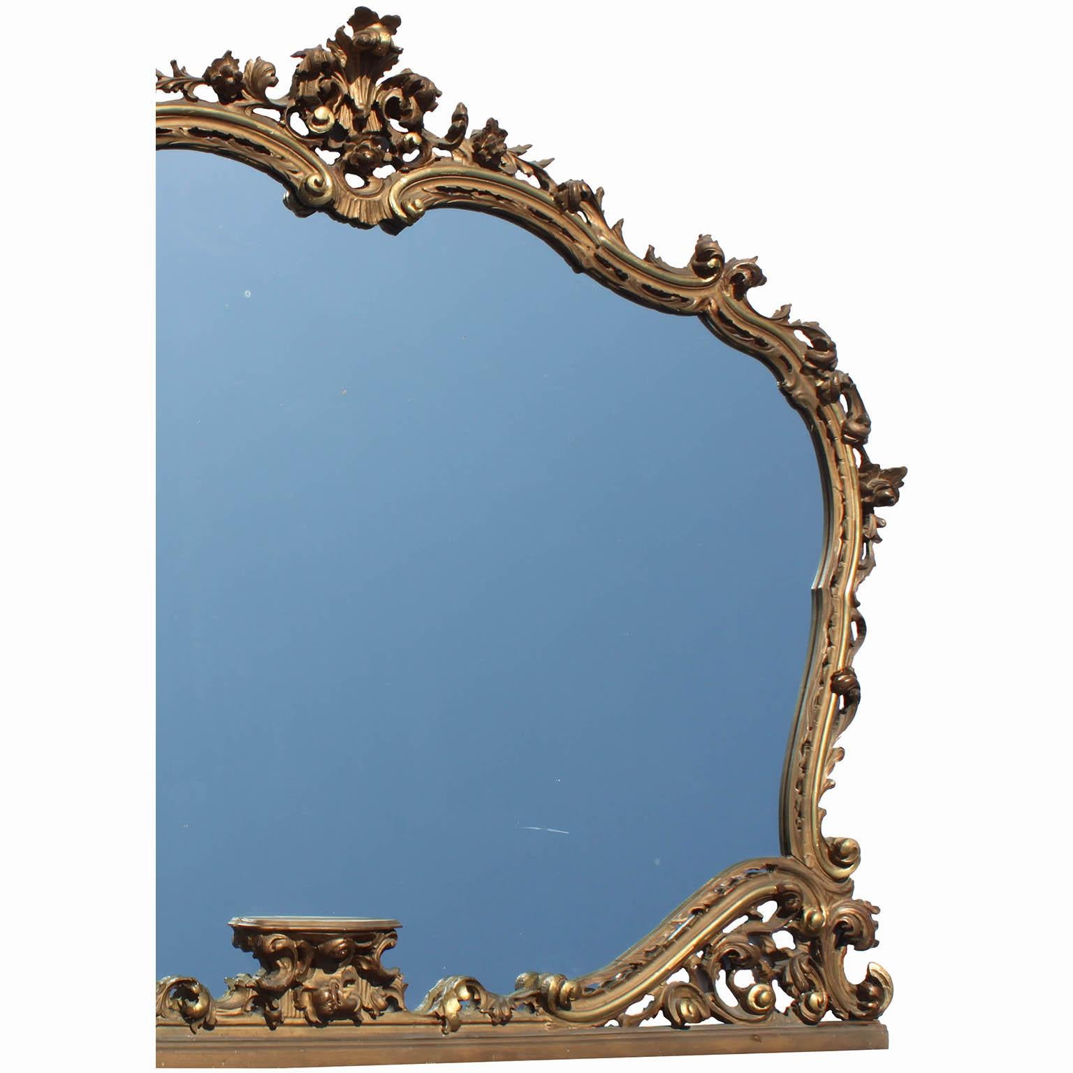 Belle Époque Large French Louis XV Style Belle Epoque Giltwood Carved Overmantel Mirror Frame For Sale
