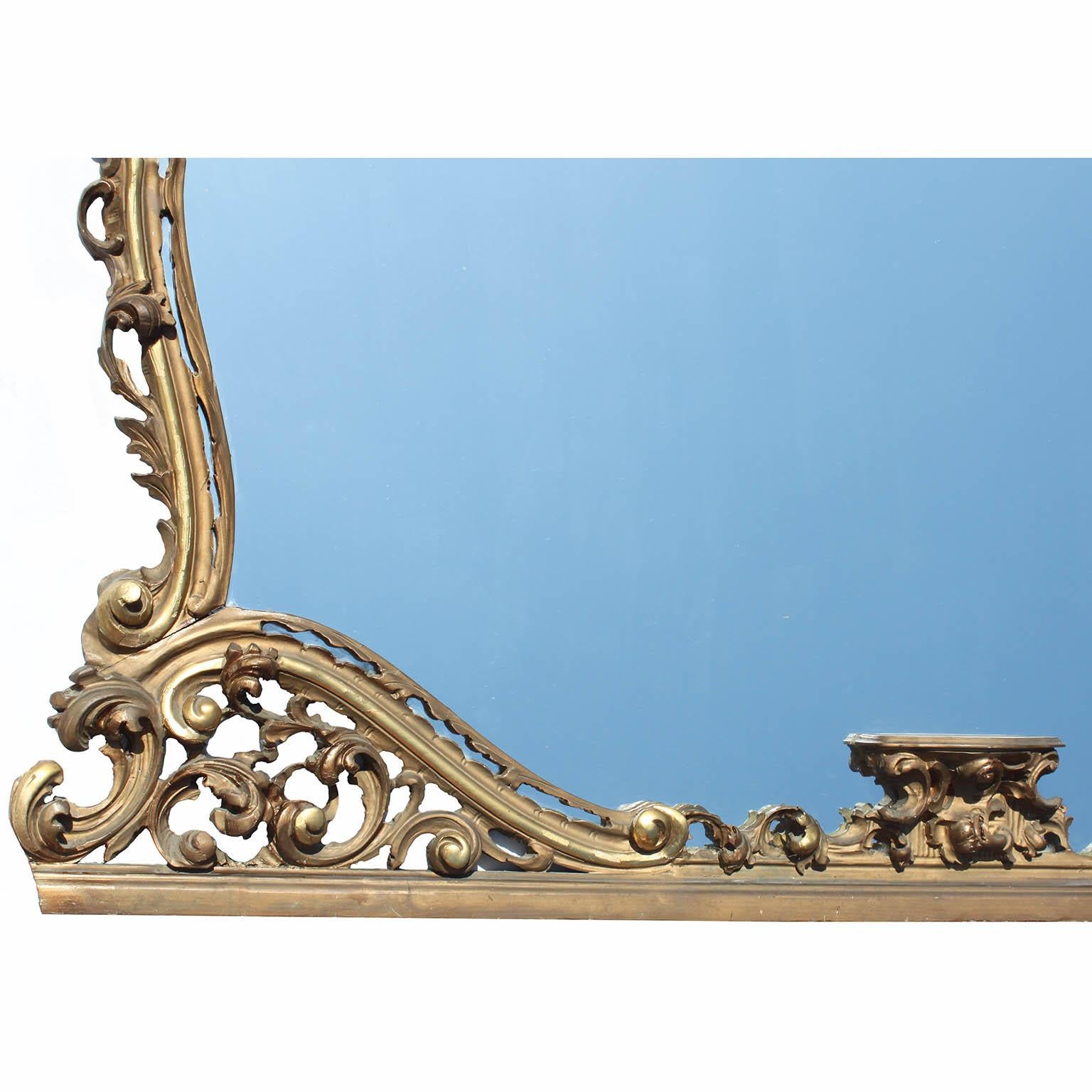Hand-Carved Large French Louis XV Style Belle Epoque Giltwood Carved Overmantel Mirror Frame For Sale