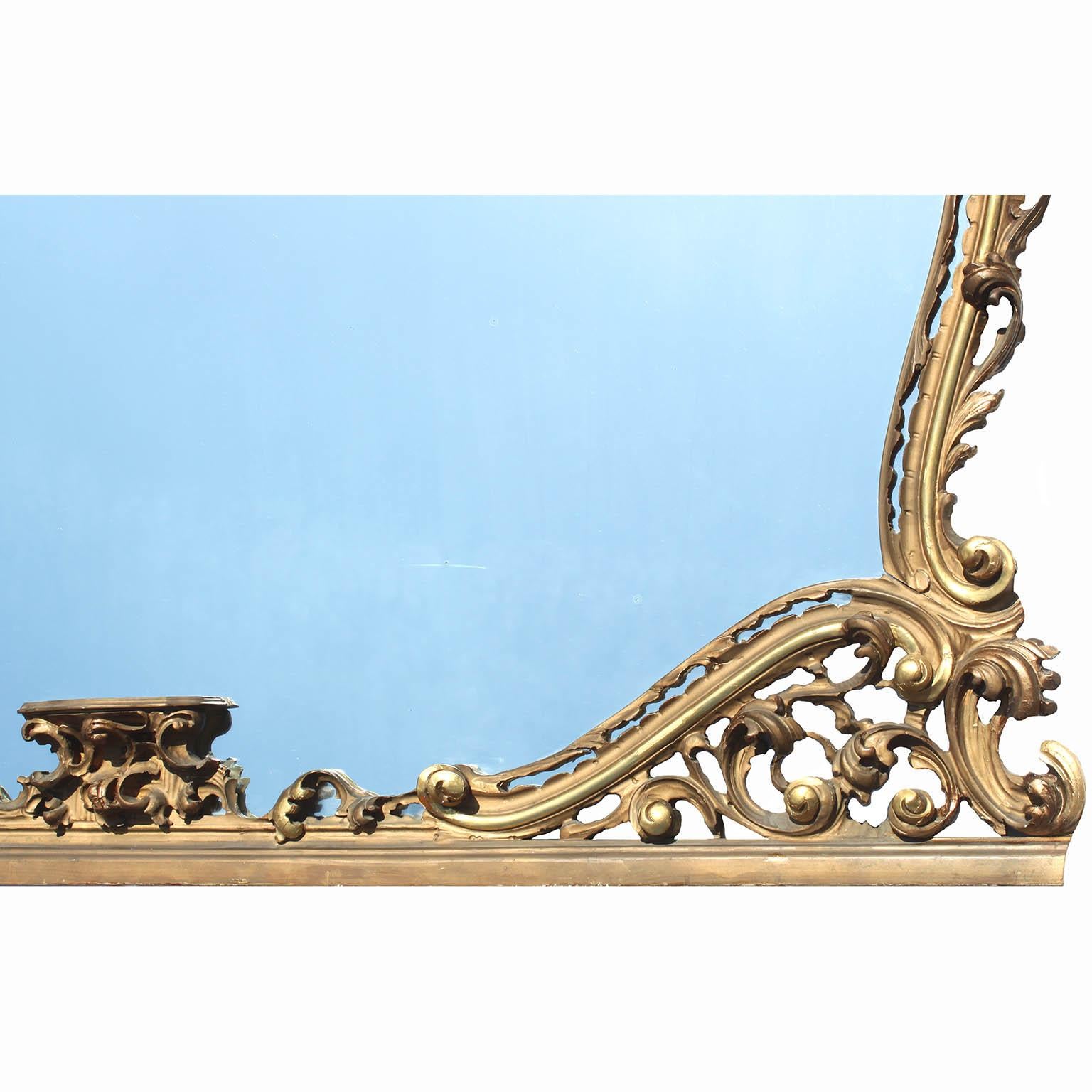 Early 20th Century Large French Louis XV Style Belle Epoque Giltwood Carved Overmantel Mirror Frame For Sale