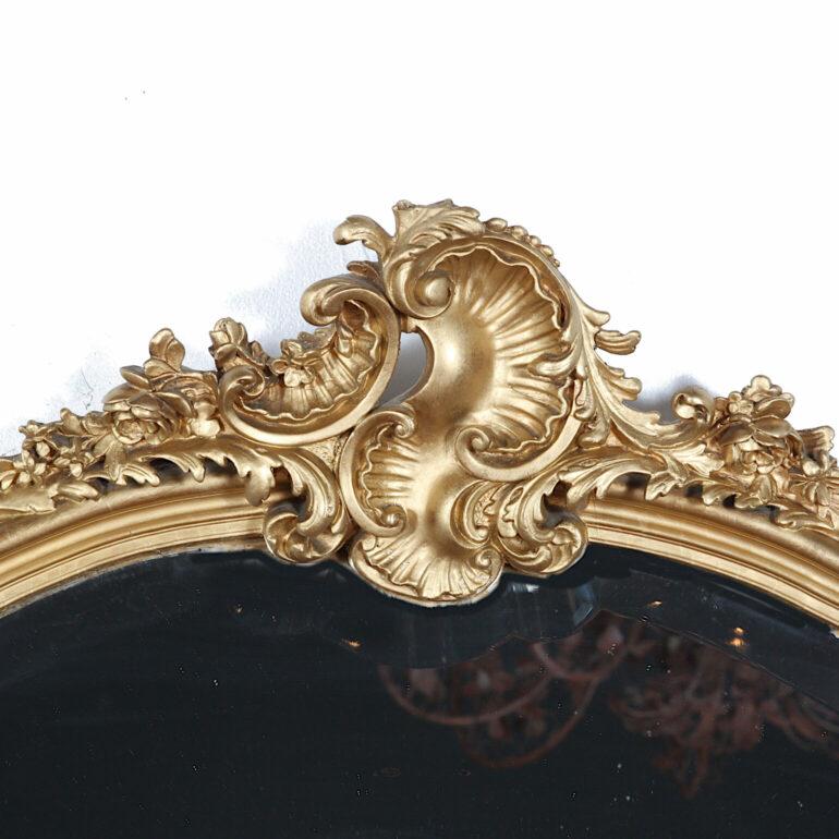Large French Louis XV Style Carved Gilt Framed Beveled Mirror In Good Condition In Vancouver, British Columbia