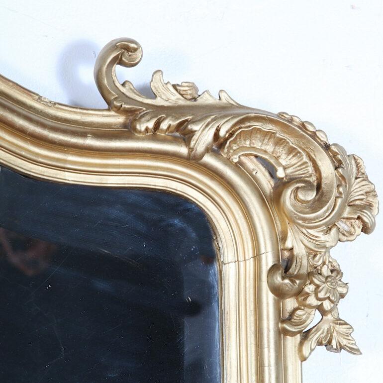Early 20th Century Large French Louis XV Style Carved Gilt Framed Beveled Mirror