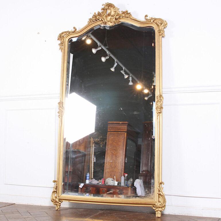 Large French Louis XV Style Carved Gilt Framed Beveled Mirror 2