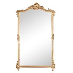 Large French Louis XV Style Carved Gilt Framed Beveled Mirror