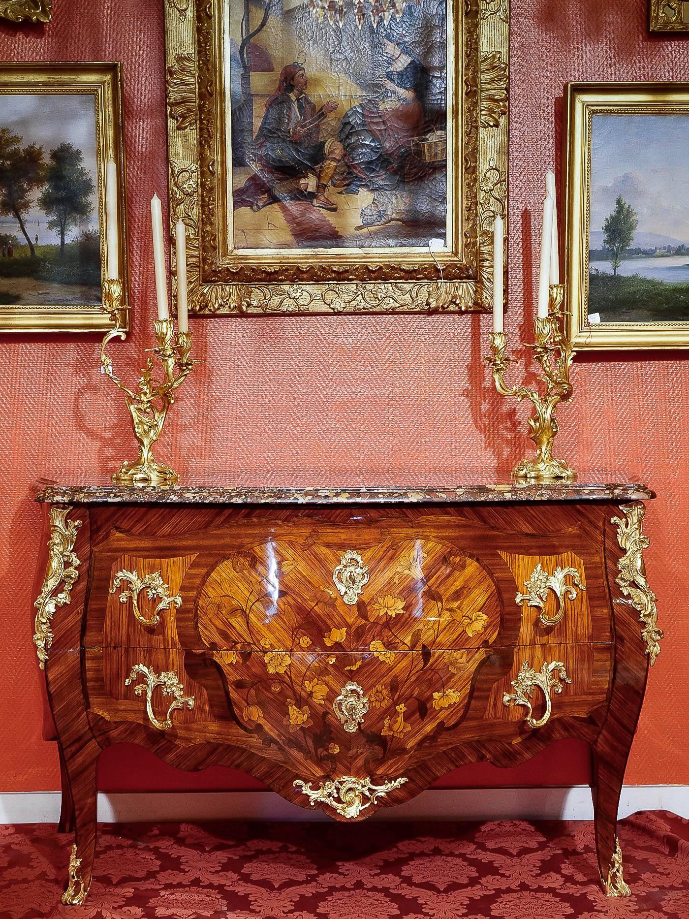 Large French Louis XV Style Commode with Floral Marquetry, circa 1850 10