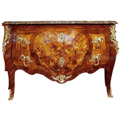 Large French Louis XV Style Commode with Floral Marquetry, circa 1850