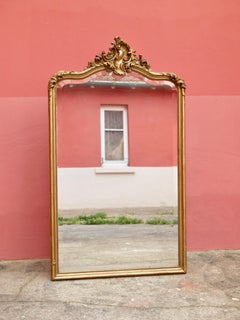 Large French Louis XV Style Gilded Mirror, Rococo Style, End of 19th Century