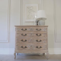 Grands tiroirs vintage français de style Louis XV en chêne chaulé