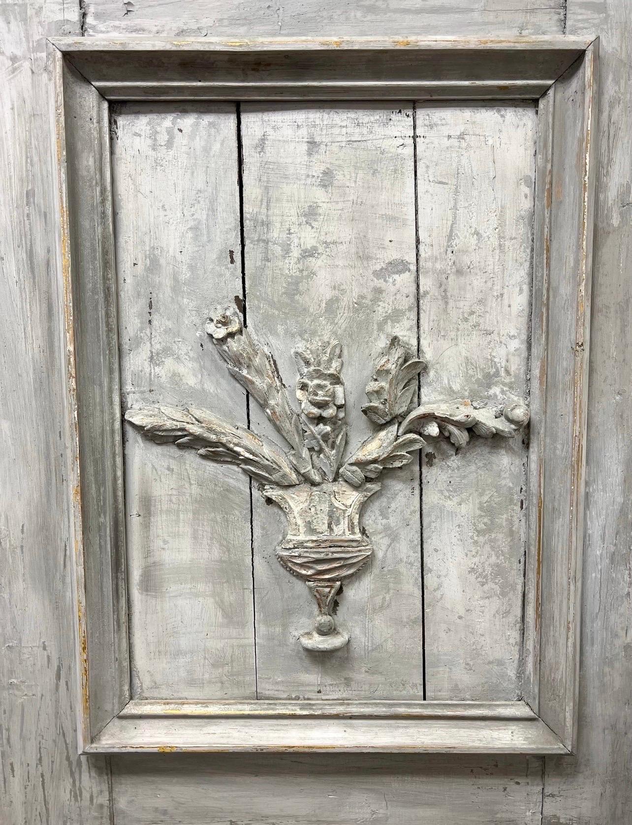 Magnificent hand painted tall French Trumeau mirror with a gray distressed finish.
Absolutely gorgeous with great scale and better lines including raised carving at top. Enjoy the attached photo suite.