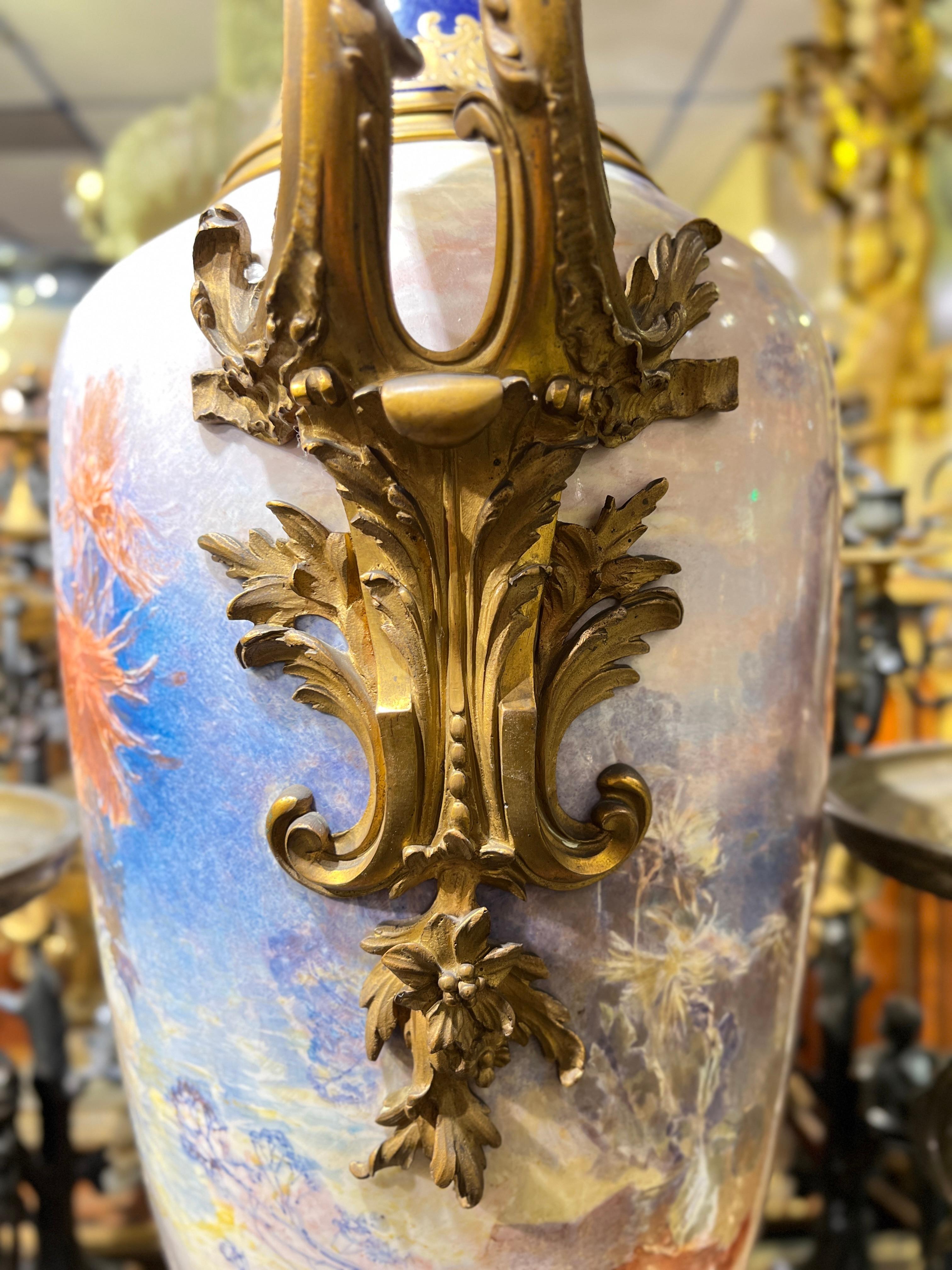 Large French Louis XVI Sevres Style Gilt Bronze Porcelain Vase For Sale 3