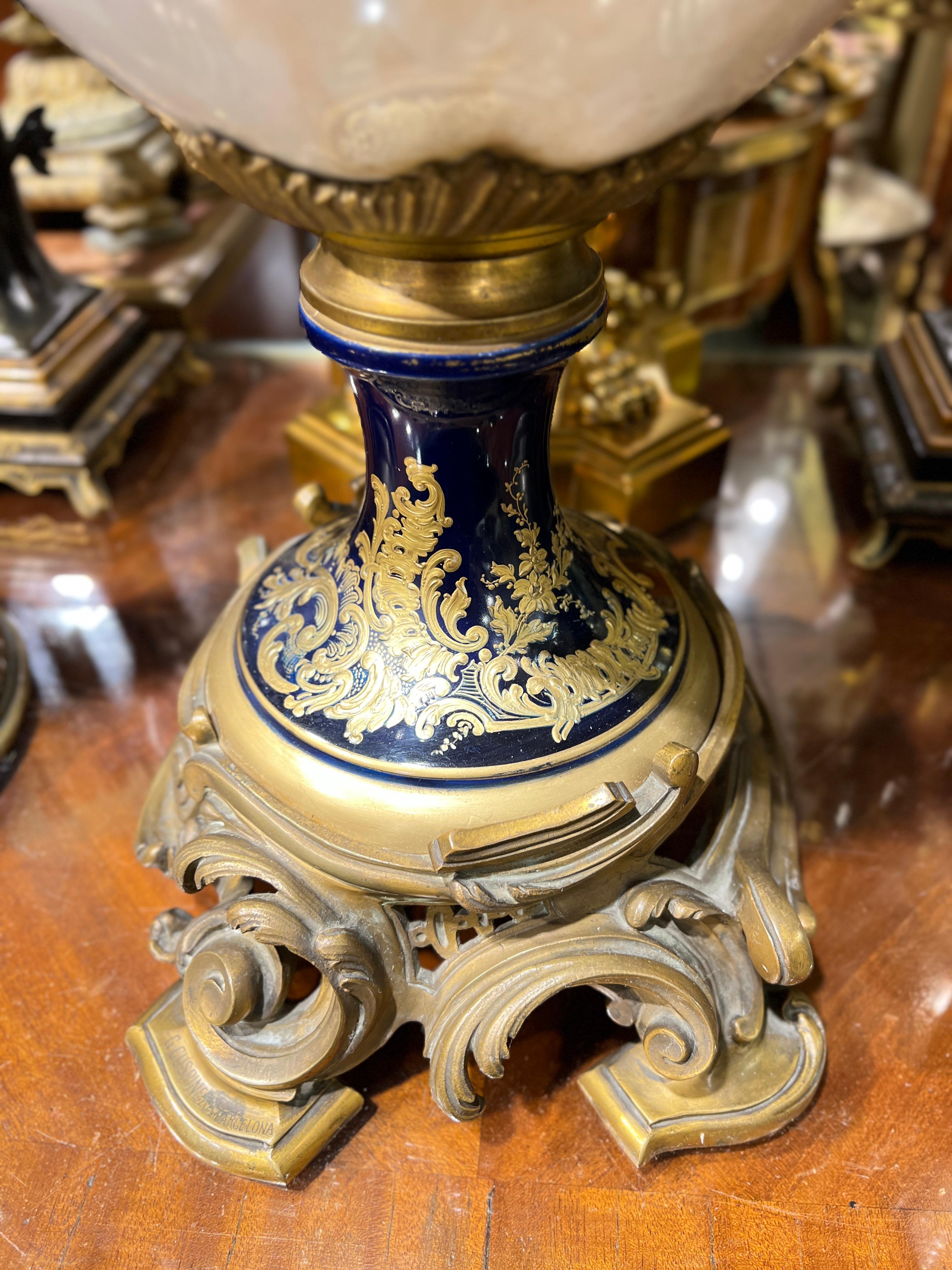Large French Louis XVI Sevres Style Gilt Bronze Porcelain Vase For Sale 4