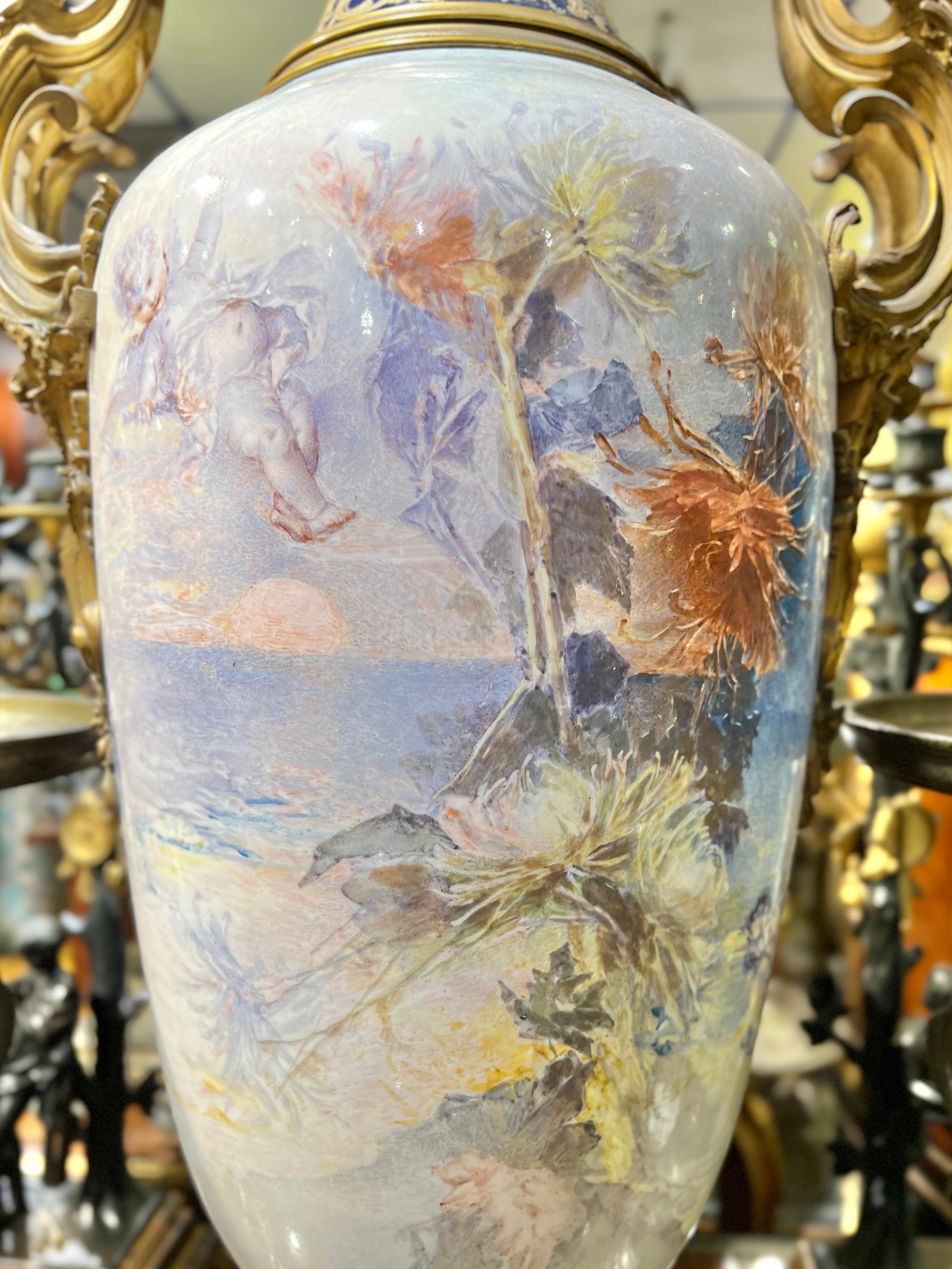 Large French Louis XVI Sevres Style Gilt Bronze Porcelain Vase For Sale 5