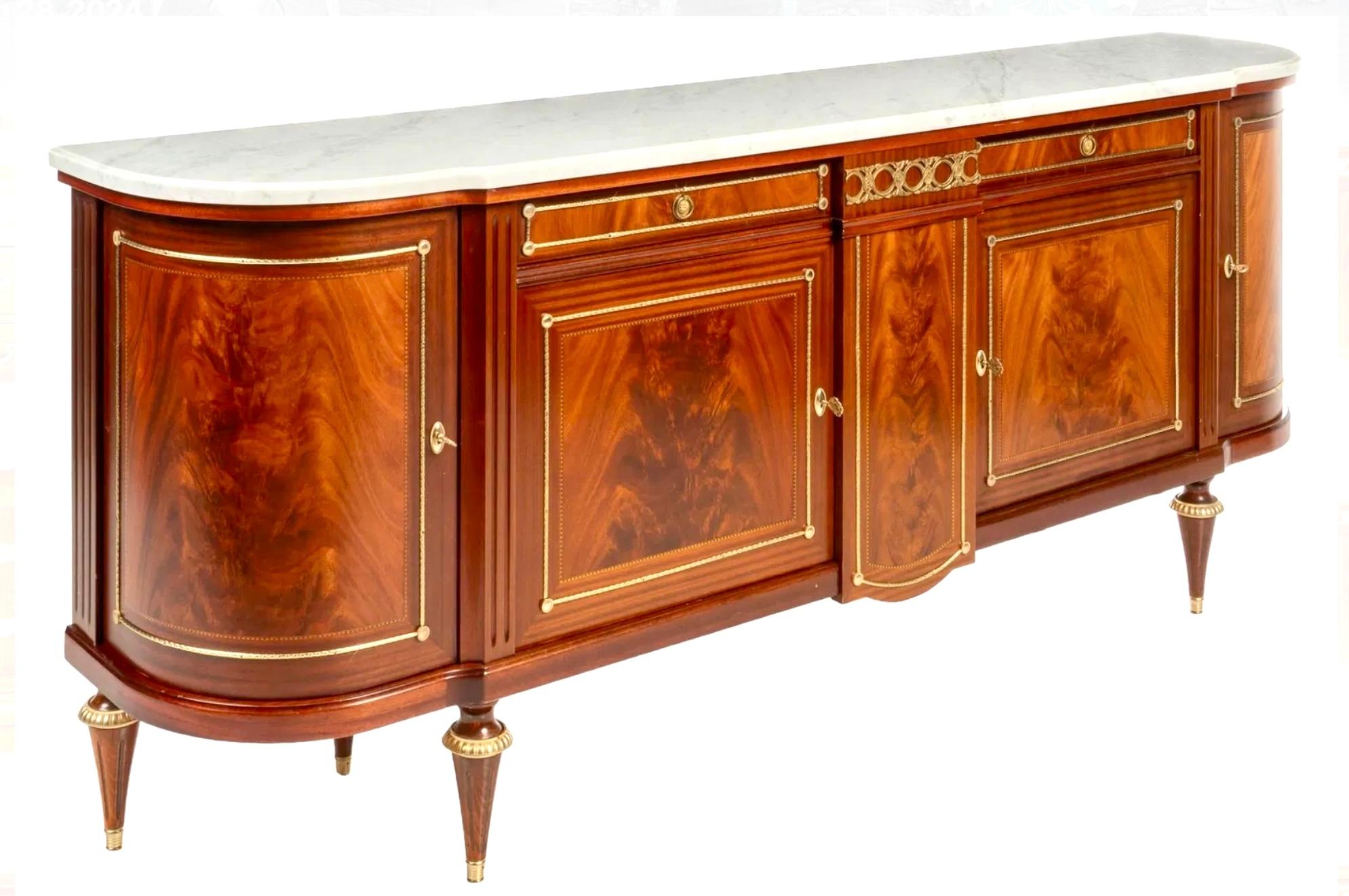 Large French Louis XVI Style Demilune Enfilade Sideboard Buffet 1