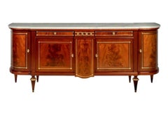 Large French Louis XVI Style Demilune Enfilade Sideboard Buffet, Marble Top