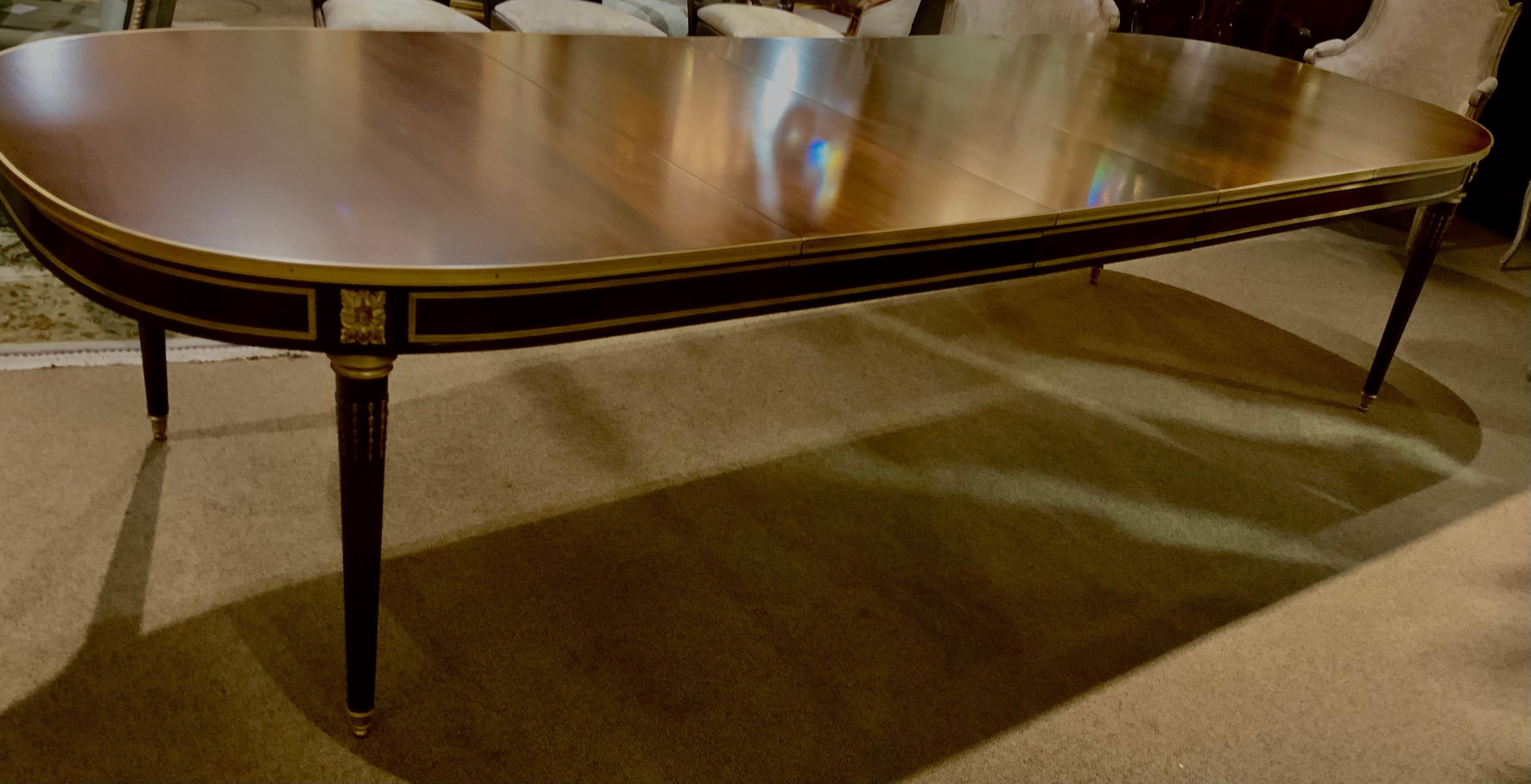 Large French Louis XVI-Style Dining Table in Mahogany with Gilt Banding 6