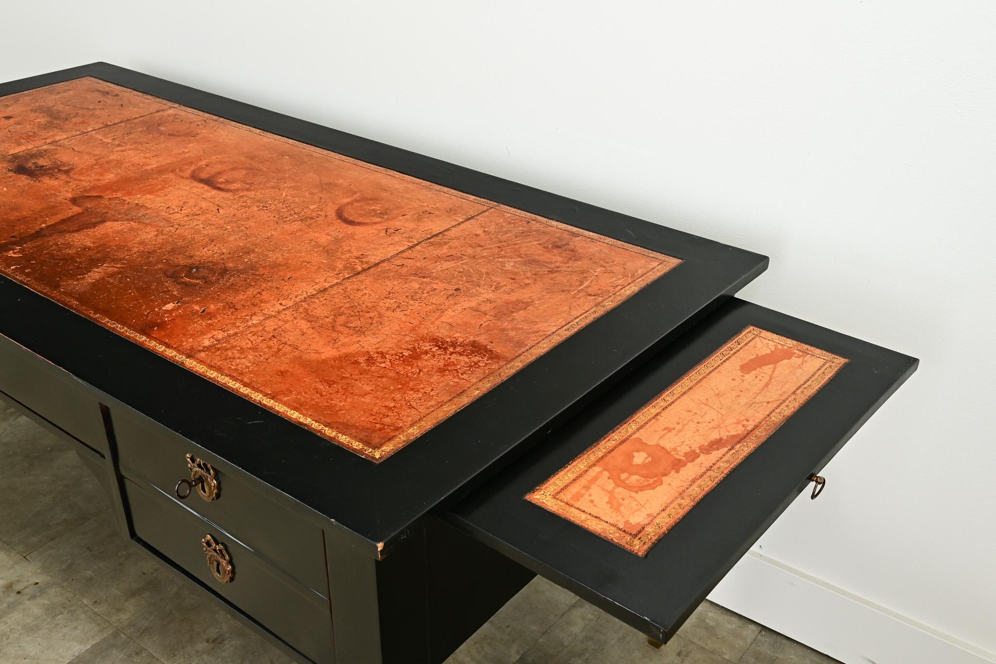 Large French Louis XVI Style Ebonized Desk For Sale 2