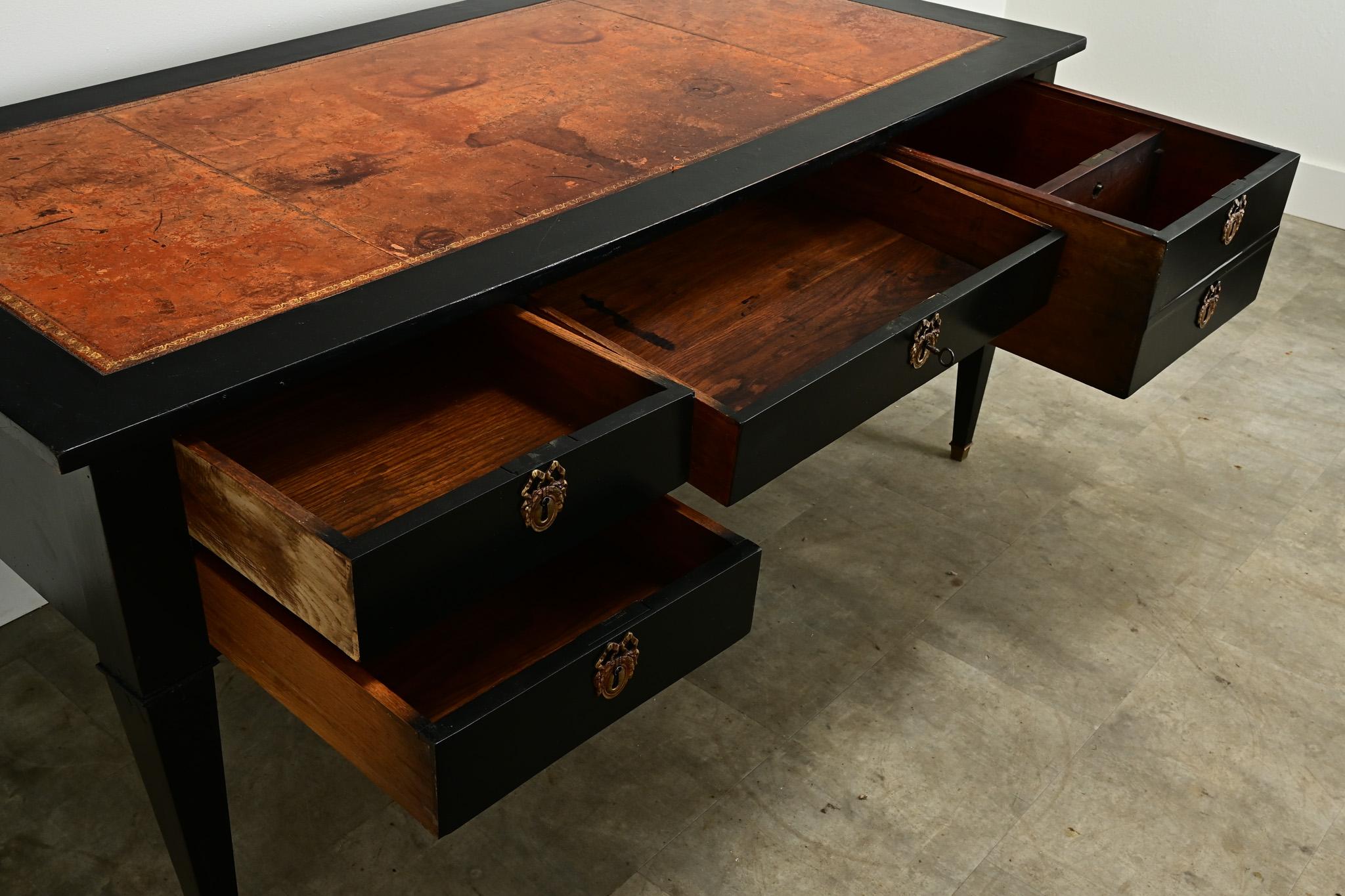 Large French Louis XVI Style Ebonized Desk For Sale 3