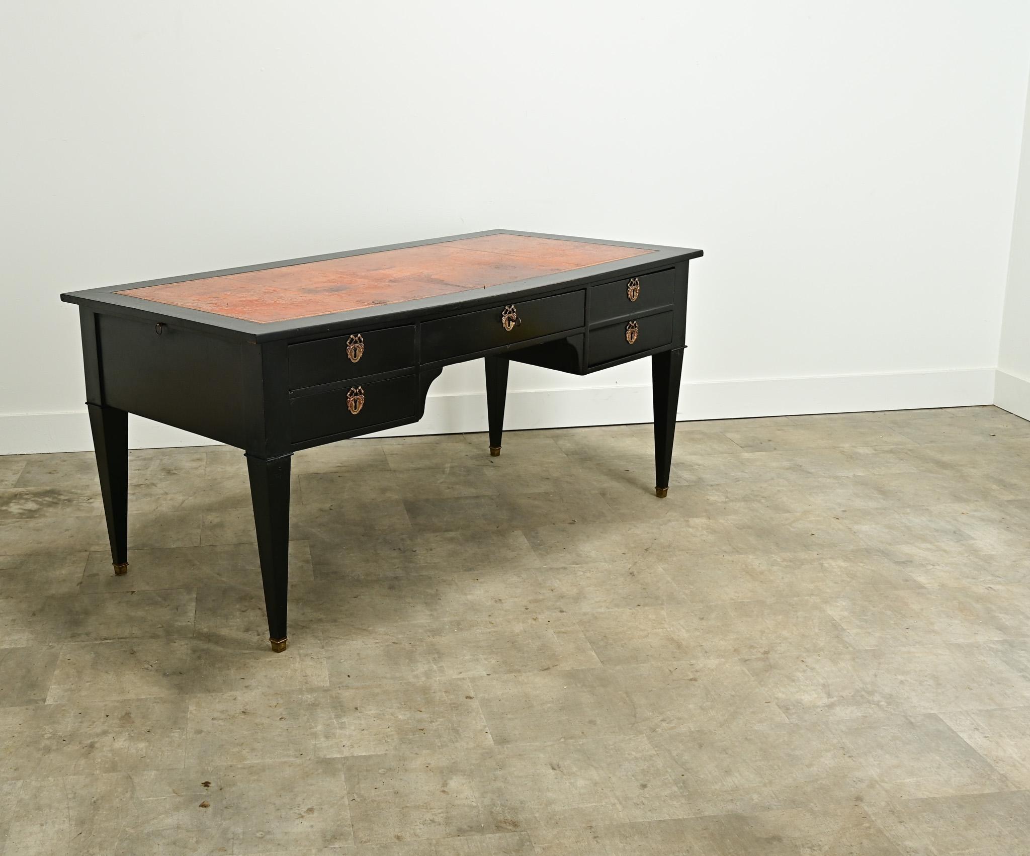 Large French Louis XVI Style Ebonized Desk For Sale 4