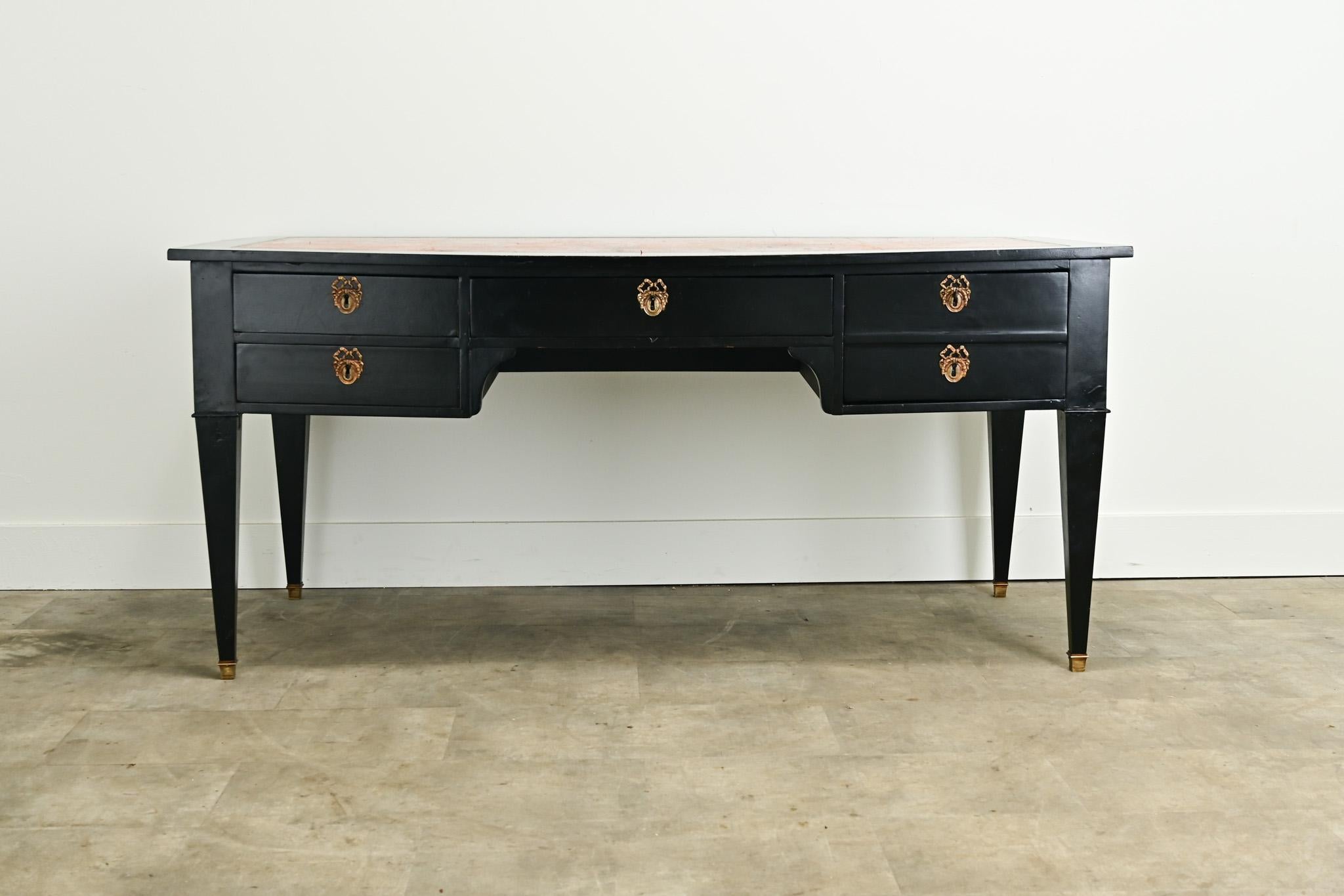 Hand-Carved Large French Louis XVI Style Ebonized Desk For Sale