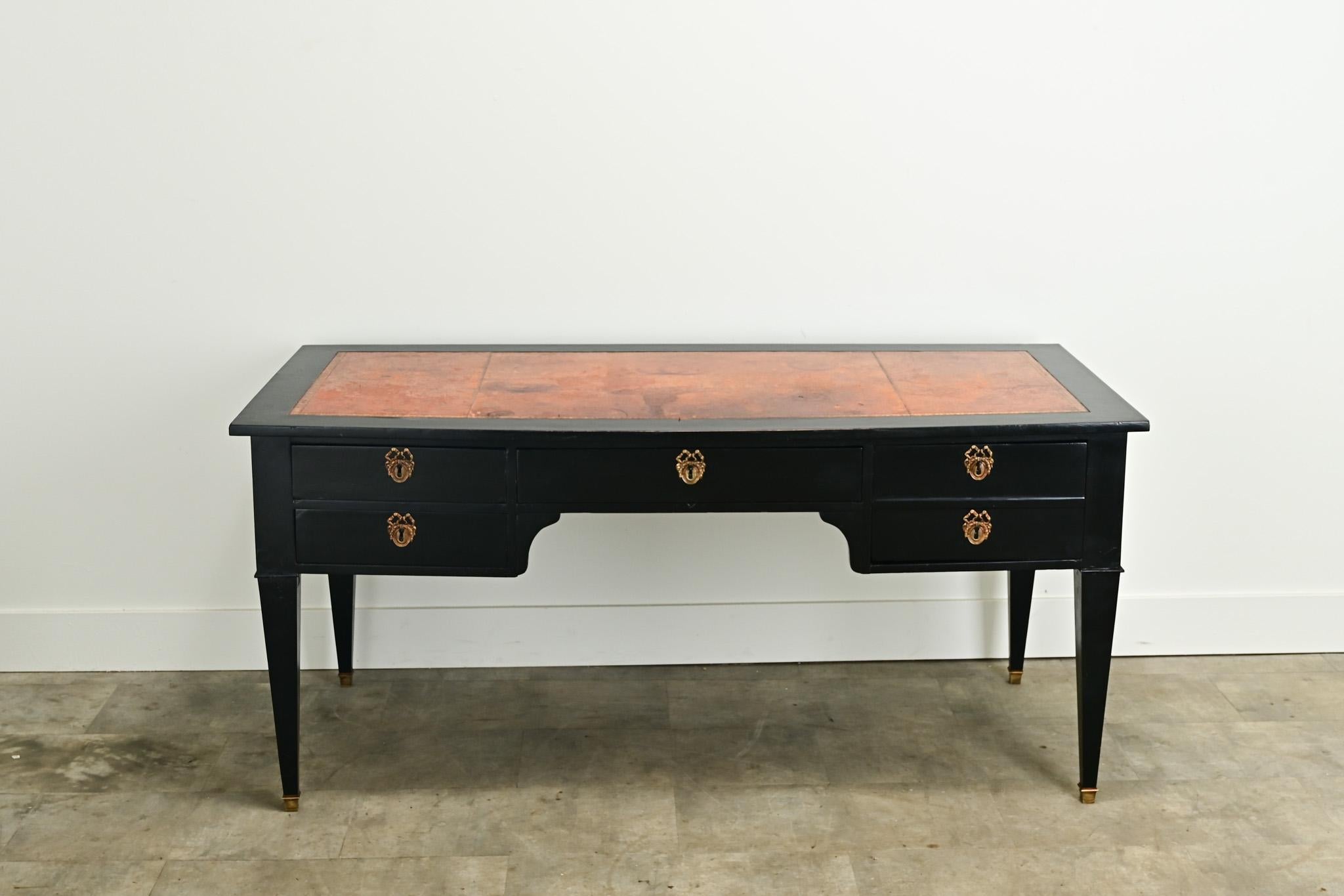 Large French Louis XVI Style Ebonized Desk In Good Condition In Baton Rouge, LA