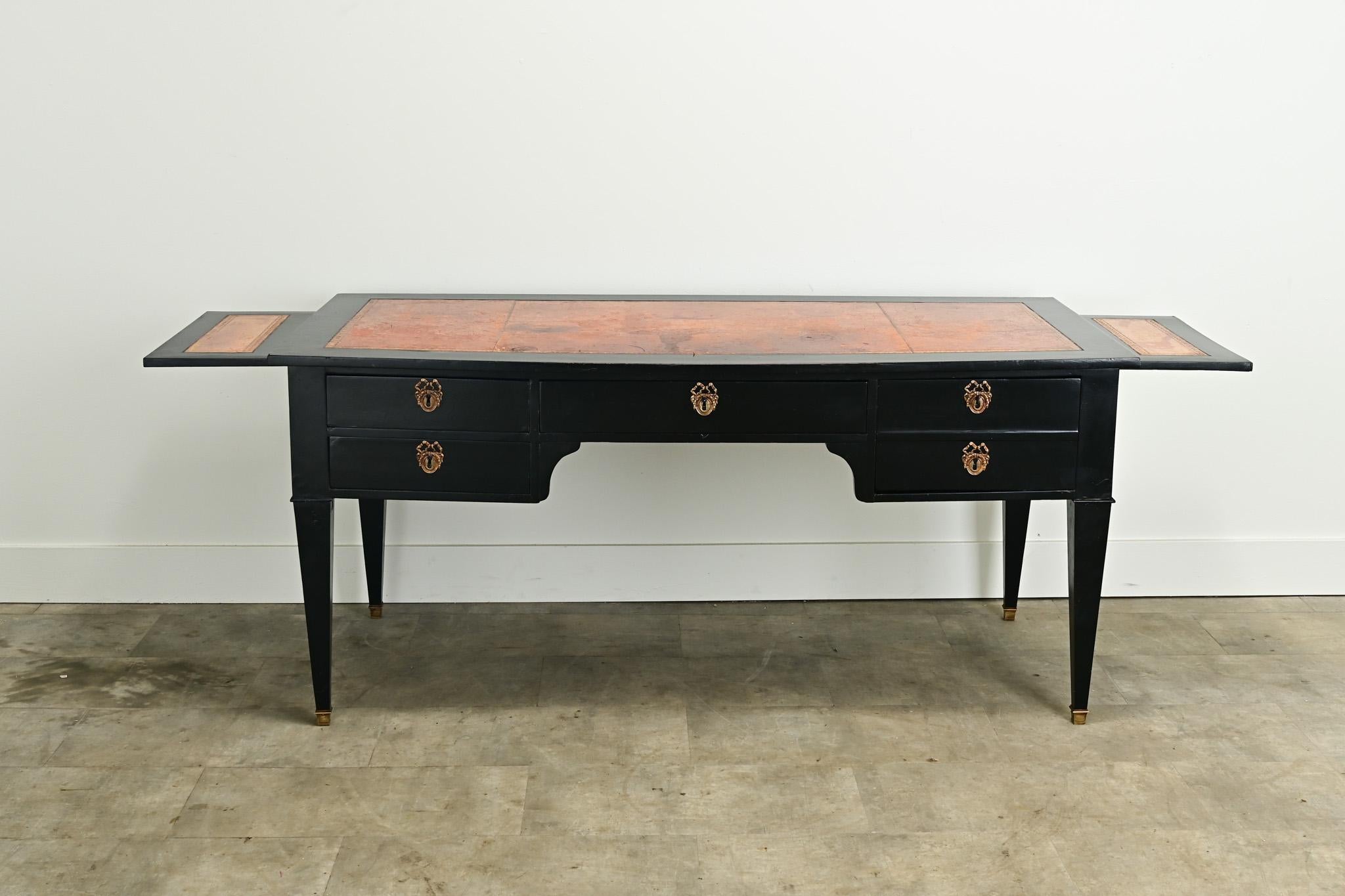 19th Century Large French Louis XVI Style Ebonized Desk For Sale