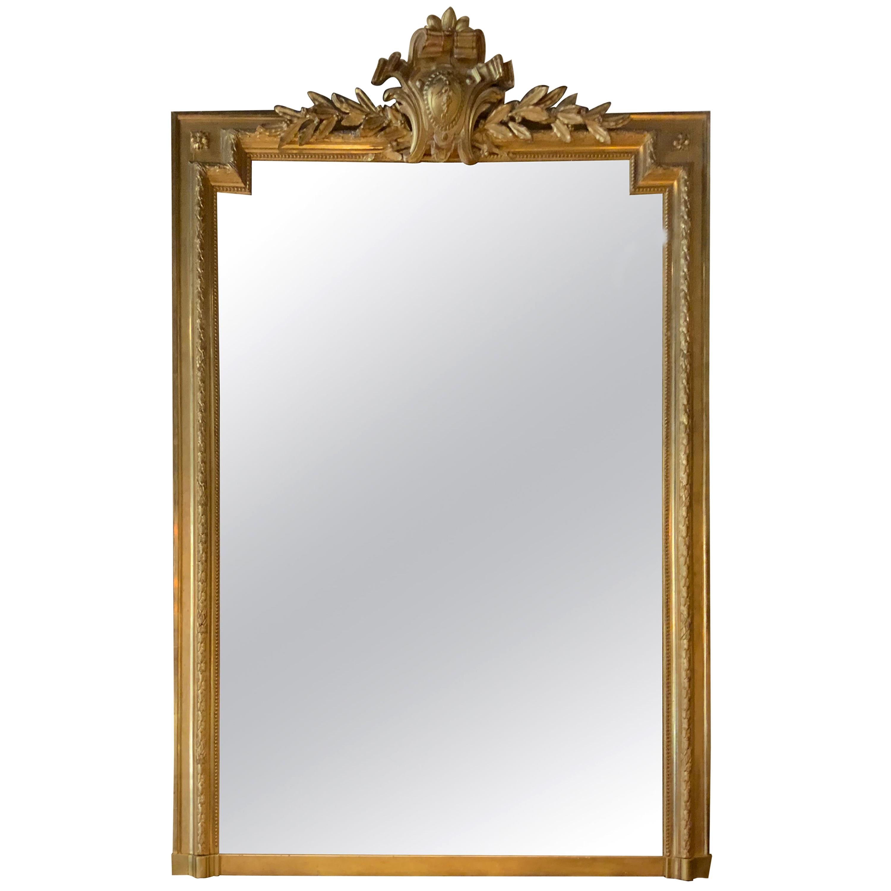 Large French Louis XVI Style Giltwood Mirror, 19th Century