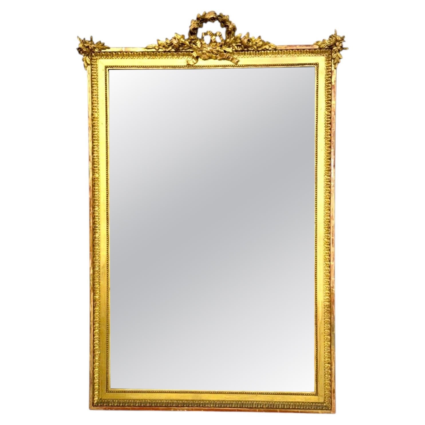 Grande specchio trumeau in legno dorato in stile Luigi XVI, Francia, CIRCA 1890