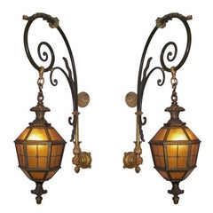 Antique Large French Louis XVI Style Iron and Bronze Wall Lanterns, French, circa 1860